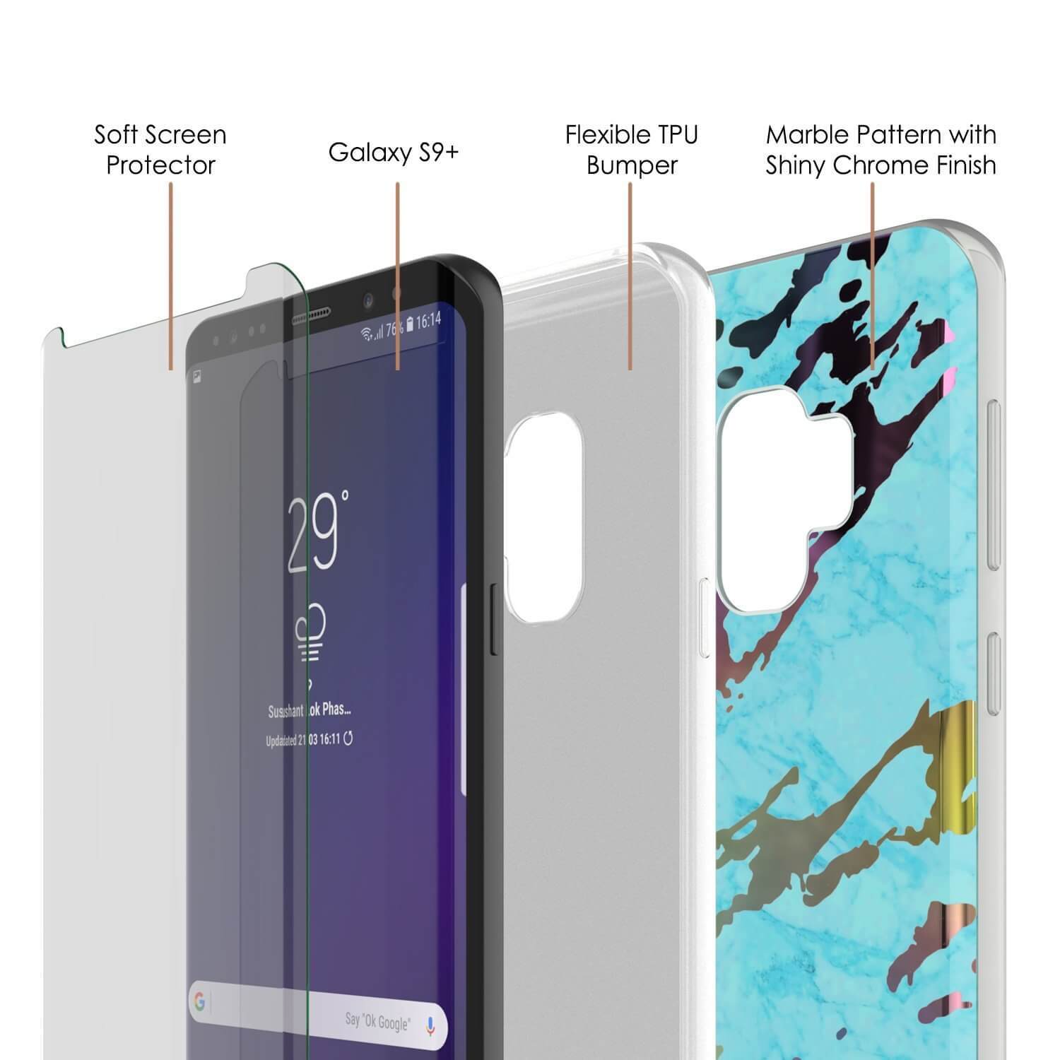 Galaxy S9+ Marble PunkCase Protective Full Body Cover (Teal Onyx)