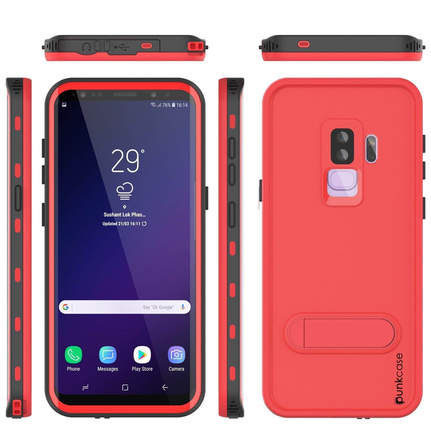 Galaxy S9 Plus Waterproof Case, Punkcase [KickStud Series] Armor Cover [RED]