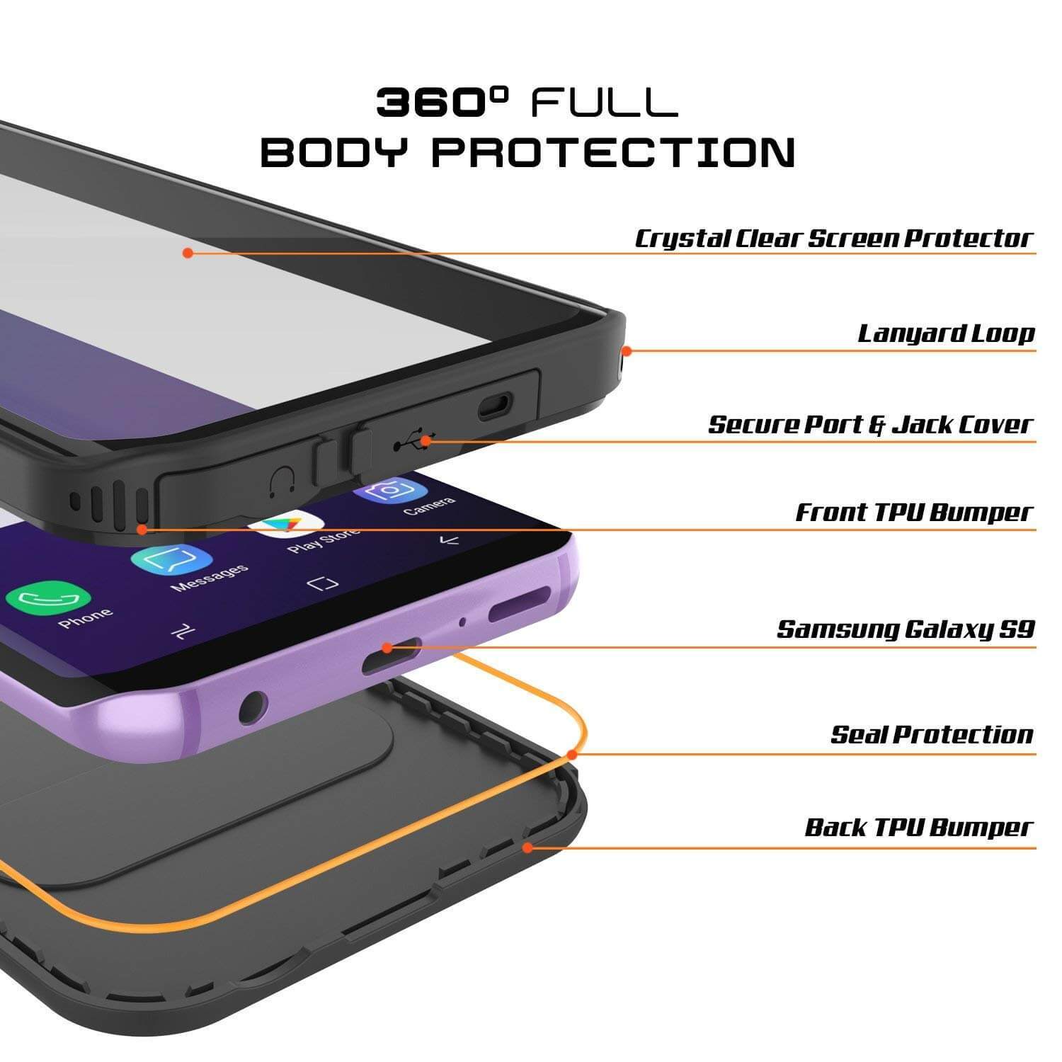 Galaxy S9 Waterproof Punkcase [KickStud Series] Armor Cover, Black