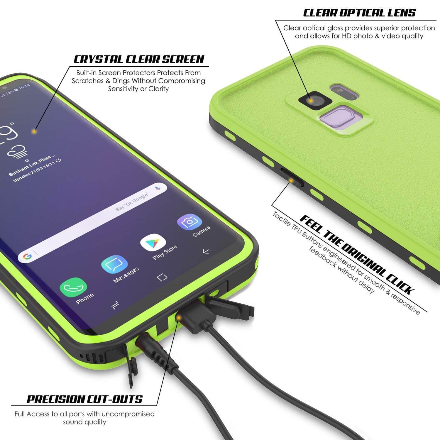 Galaxy S9 Waterproof Punkcase KickStud Series Armor Cover, Light Green