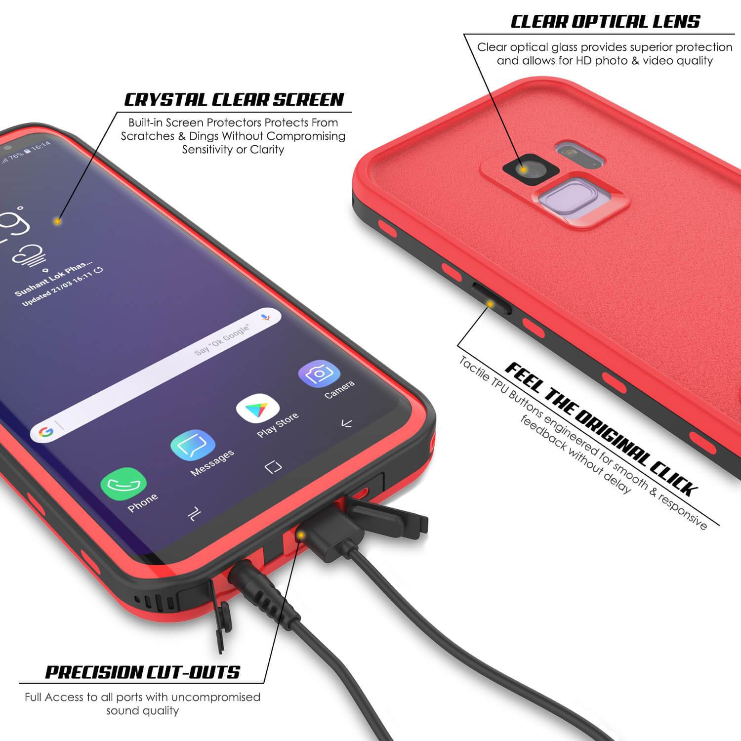 Galaxy S9 Waterproof Case, Punkcase [KickStud Series] Armor Cover, Red