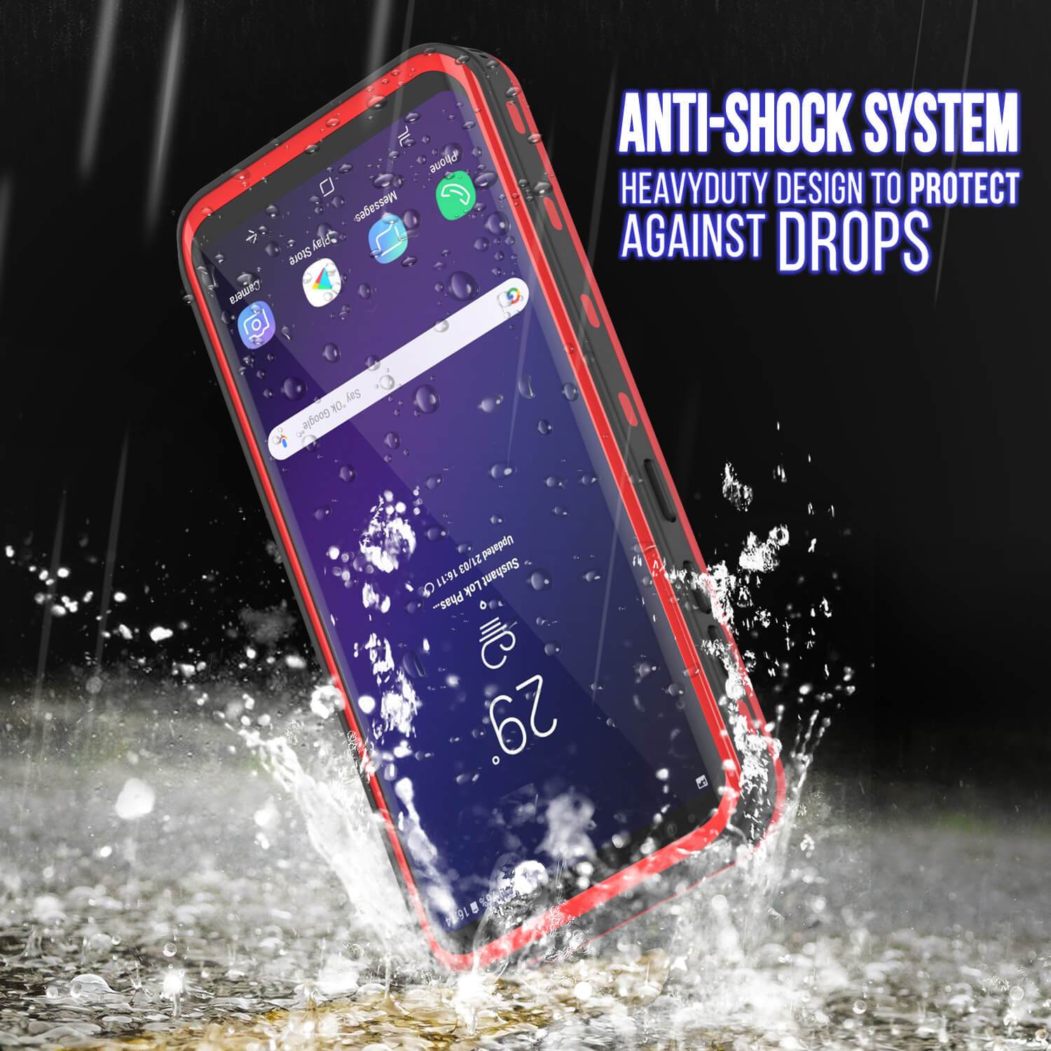 Galaxy S9 Waterproof Case, Punkcase [KickStud Series] Armor Cover, Red