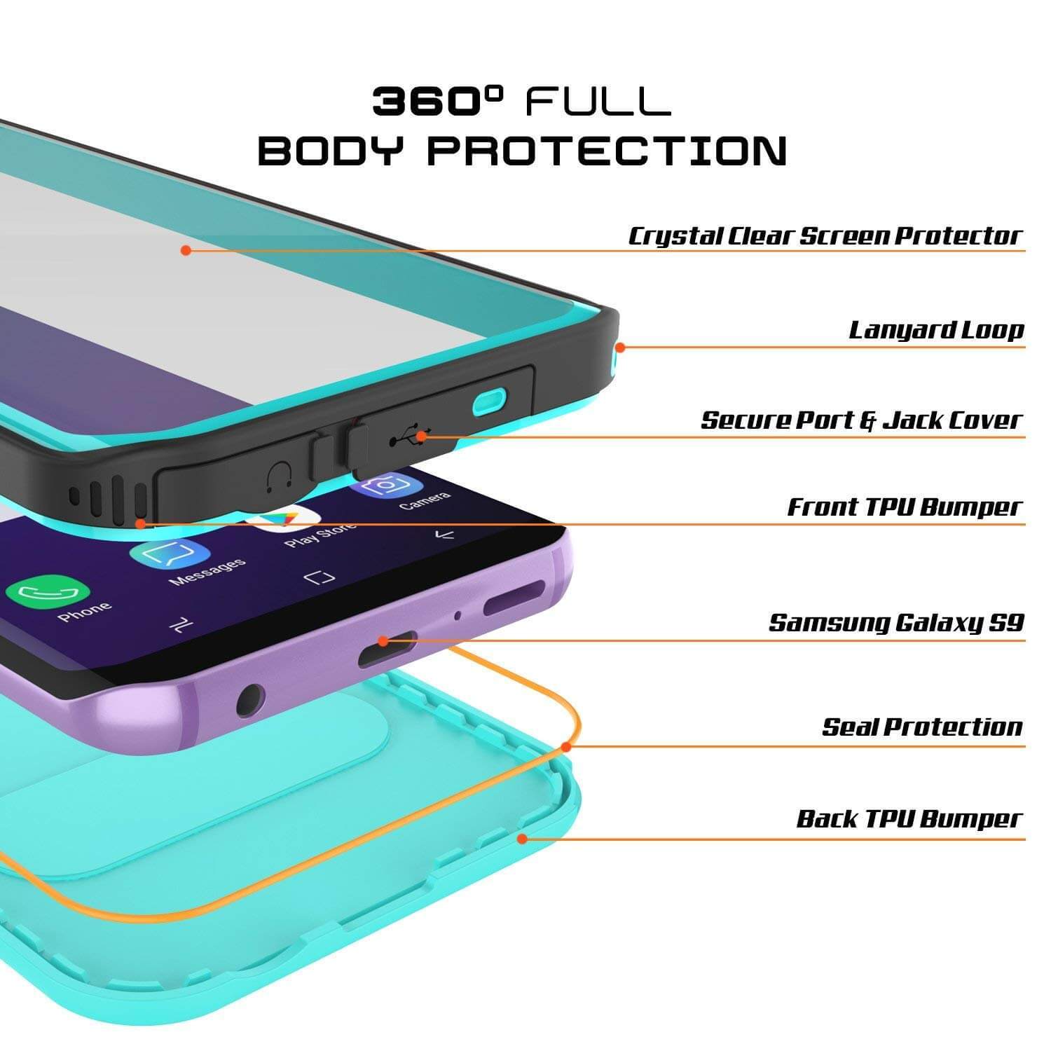 Galaxy S9 Waterproof Case, Punkcase [KickStud Series] Armor Cover,Teal