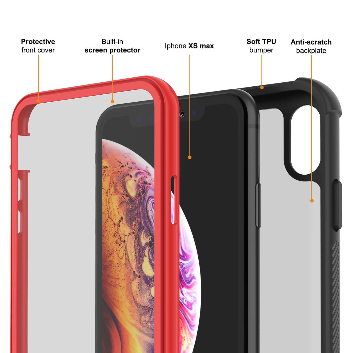 PunkCase iPhone XS Max Case, [Spartan Series] Clear Rugged Heavy Duty Cover W/Built in Screen Protector [Red]