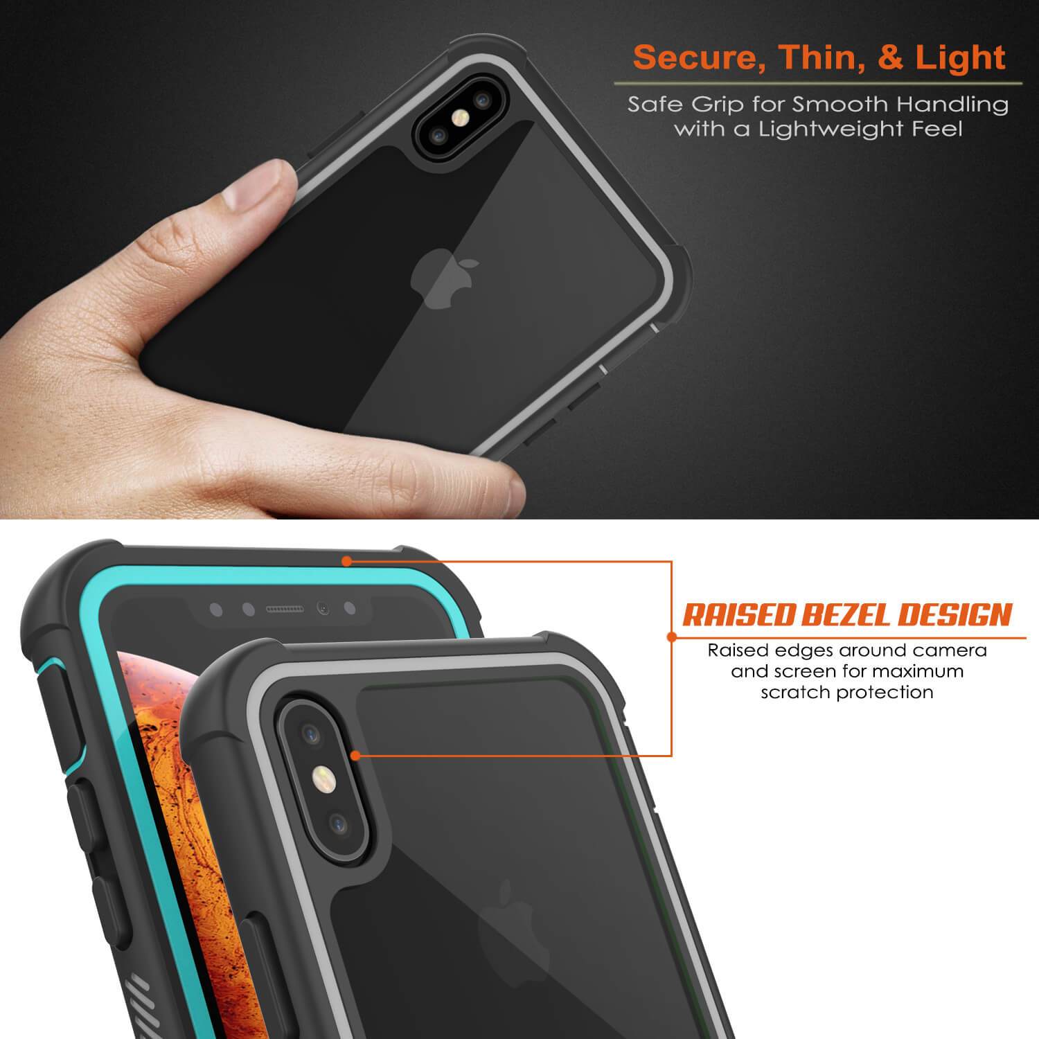 PunkCase iPhone XS Max Case, [Spartan Series] Clear Rugged Heavy Duty Cover W/Built in Screen Protector [Teal]