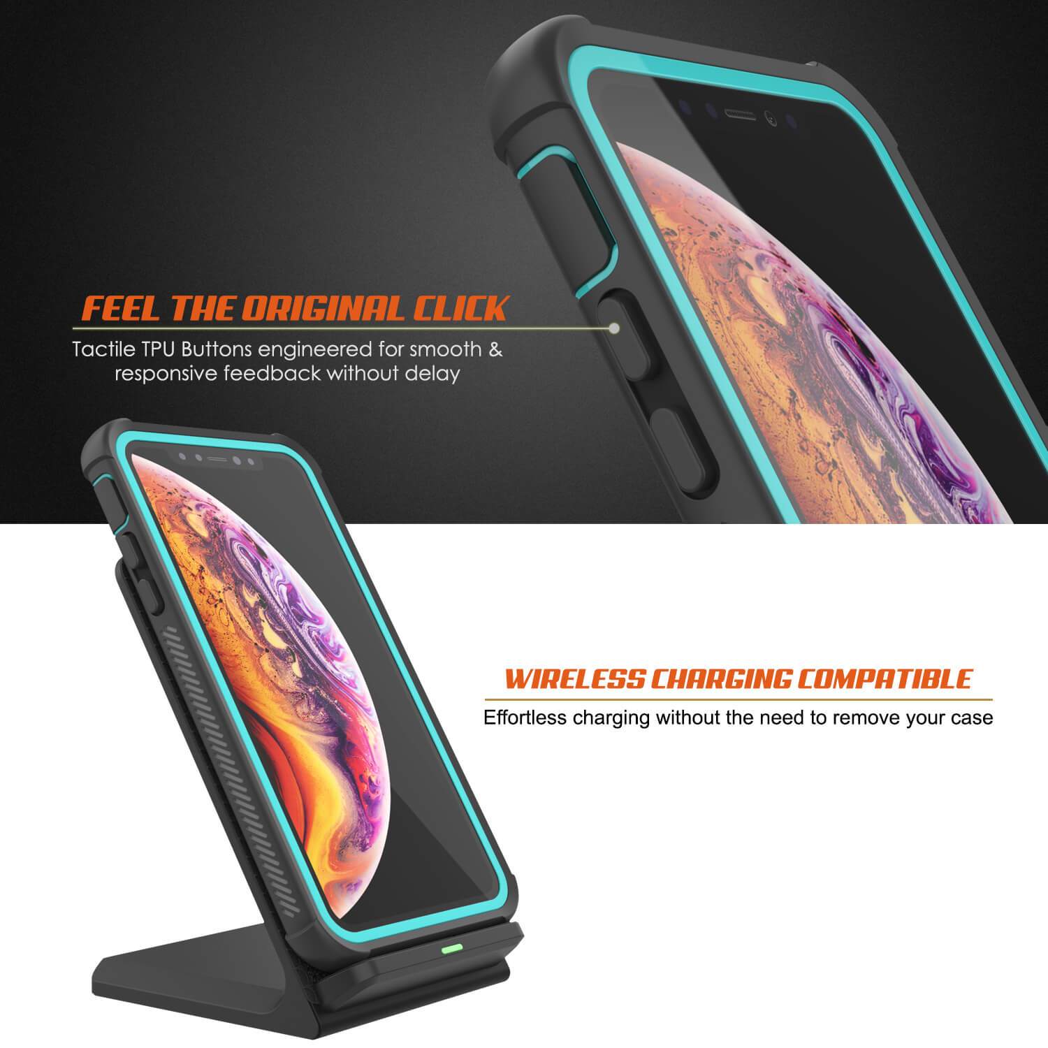 PunkCase iPhone XS Max Case, [Spartan Series] Clear Rugged Heavy Duty Cover W/Built in Screen Protector [Teal]