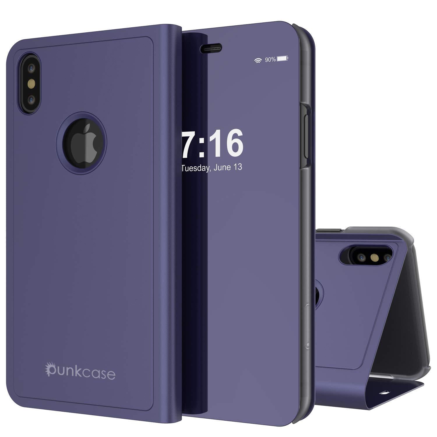 Punkcase iPhone XS Max Reflector Case Protective Flip Cover [Purple]
