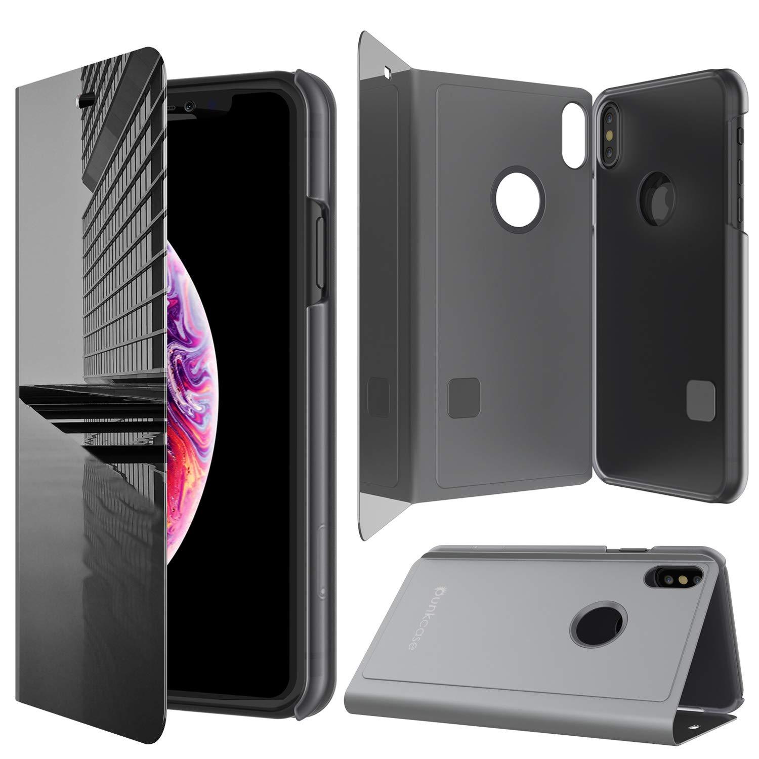 Punkcase iPhone XS Max Reflector Case Protective Flip Cover [Silver]