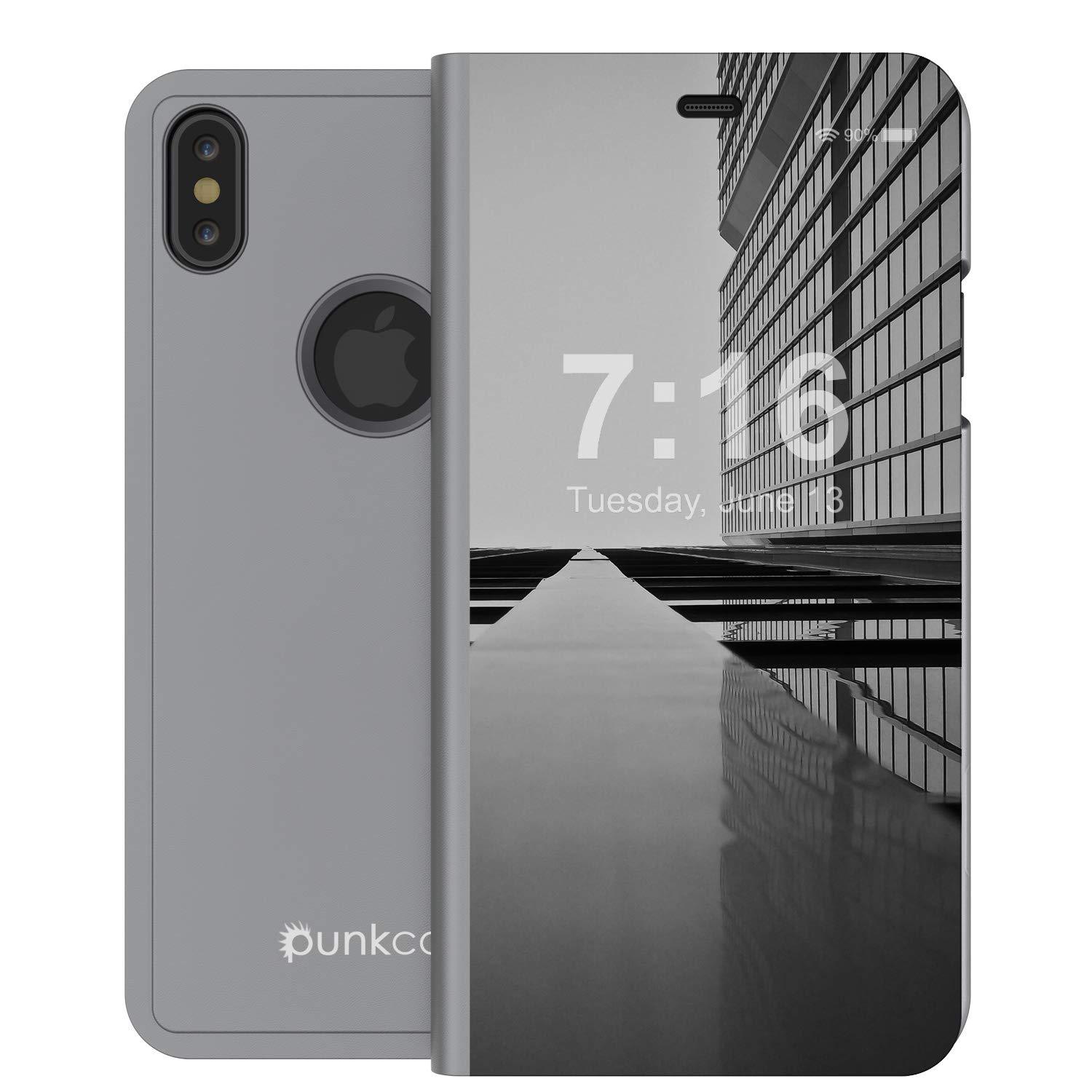 Punkcase iPhone XS Max Reflector Case Protective Flip Cover [Silver]