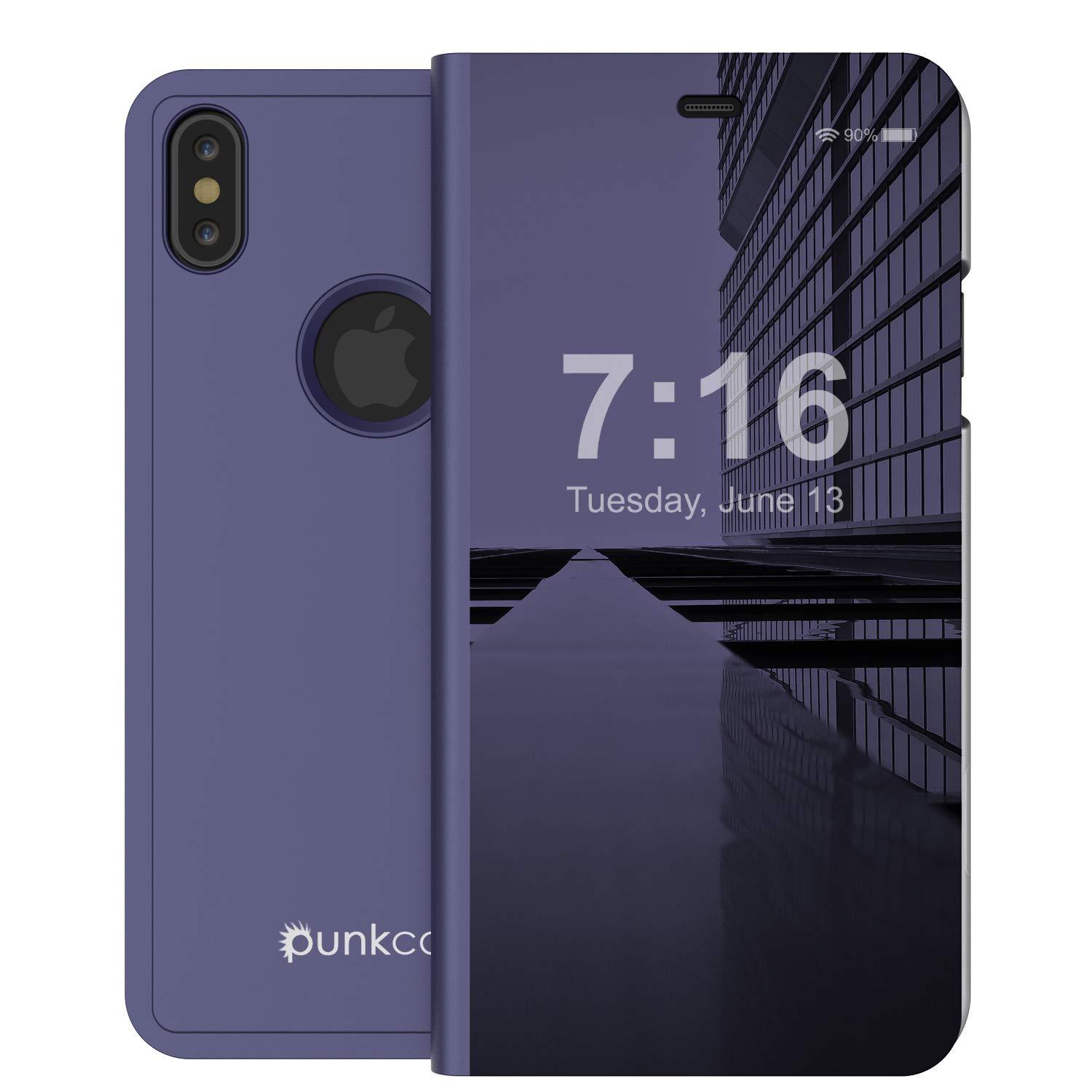 Punkcase iPhone XS Max Reflector Case Protective Flip Cover [Purple]