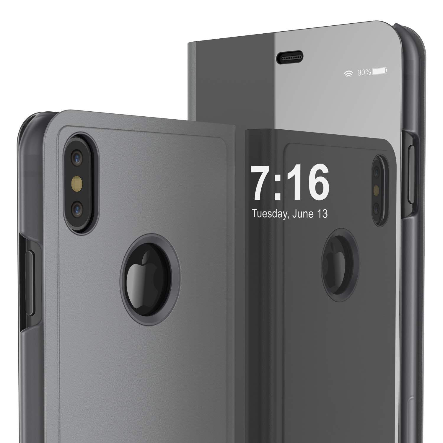 Punkcase iPhone XS Max Reflector Case Protective Flip Cover [Silver]