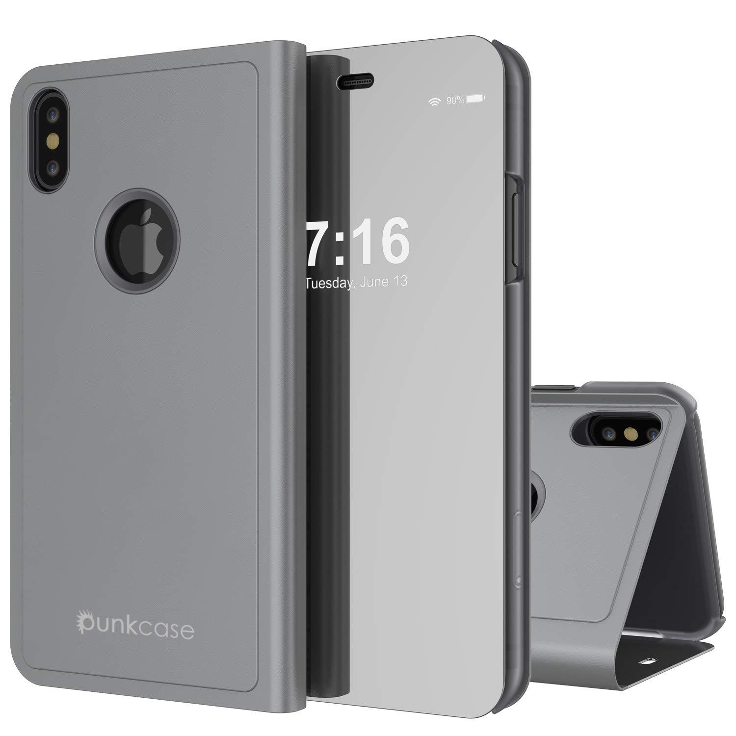 Punkcase iPhone XS Max Reflector Case Protective Flip Cover [Silver]