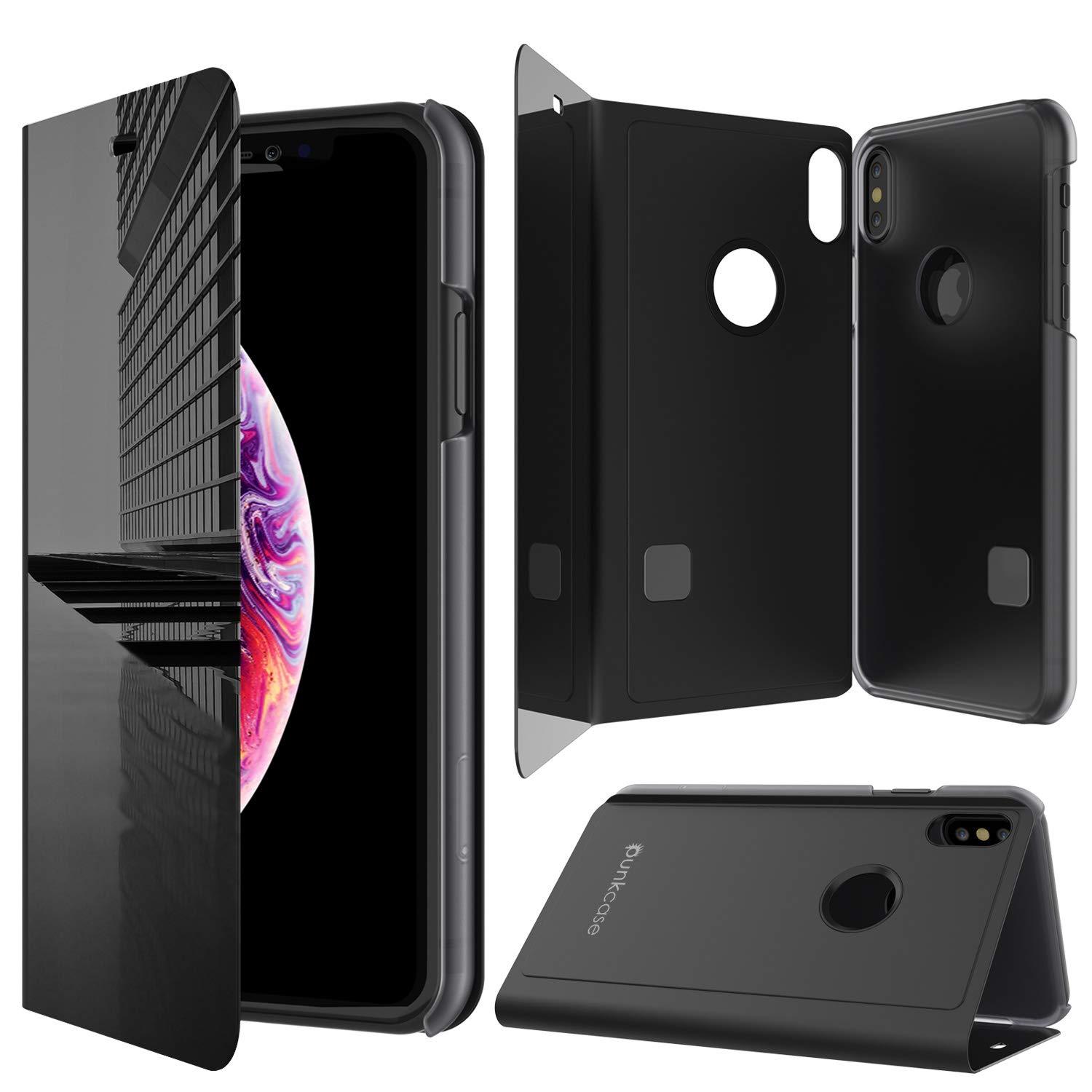 Punkcase iPhone XS Max Reflector Case Protective Flip Cover [Black]