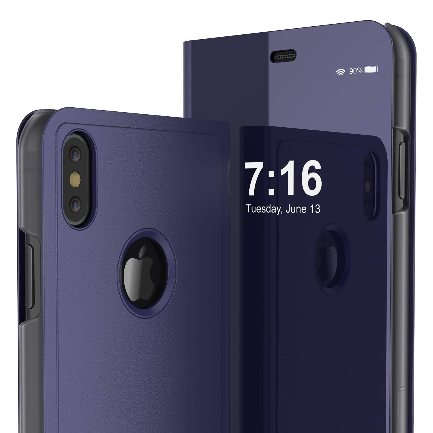 Punkcase iPhone XS Max Reflector Case Protective Flip Cover [Purple]