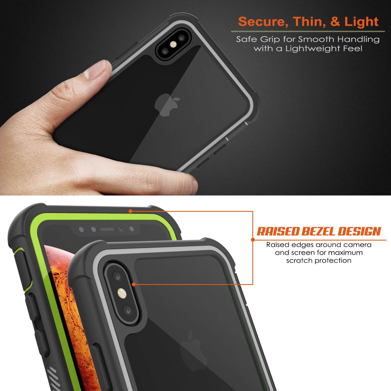 PunkCase iPhone XS Case, [Spartan Series] Clear Rugged Heavy Duty Cover W/Built in Screen Protector [Light-Green]