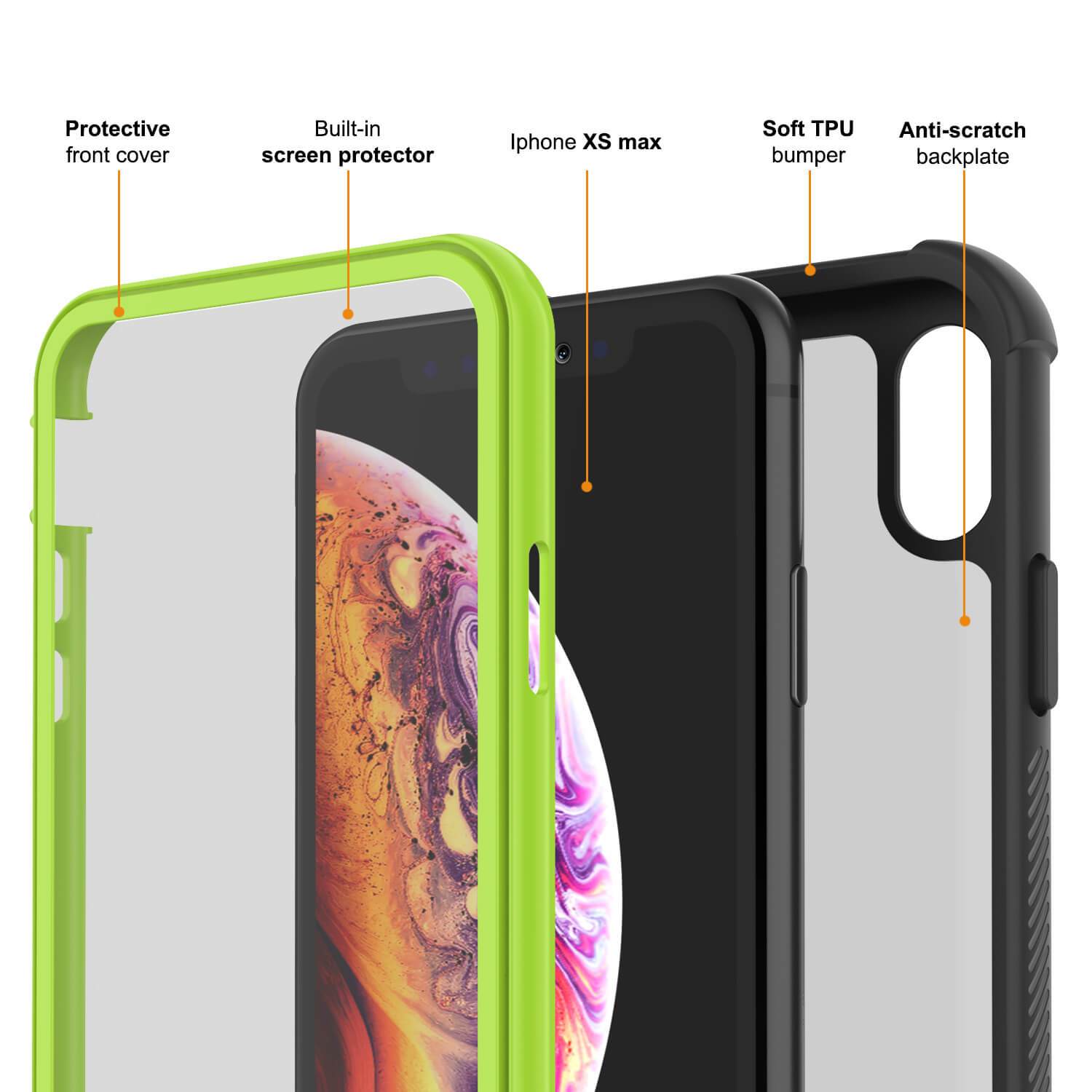 PunkCase iPhone XS Case, [Spartan Series] Clear Rugged Heavy Duty Cover W/Built in Screen Protector [Light-Green]
