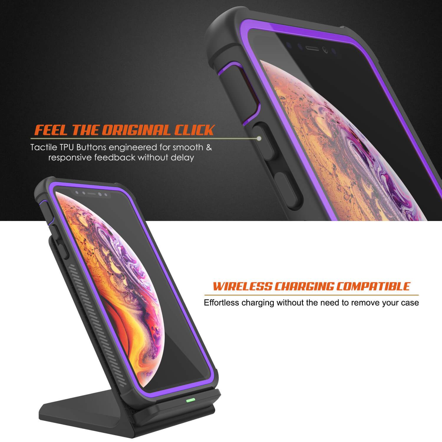PunkCase iPhone XS Case, [Spartan Series] Clear Rugged Heavy Duty Cover W/Built in Screen Protector [Purple]