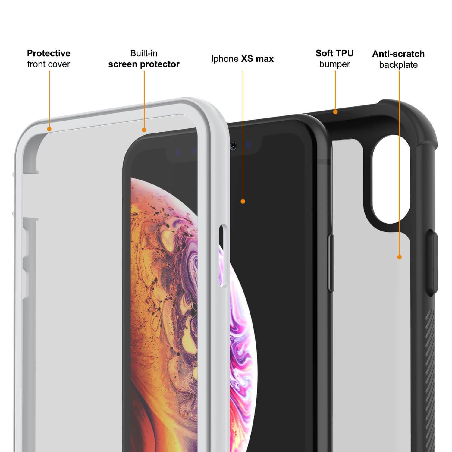 PunkCase iPhone XS Case, [Spartan Series] Clear Rugged Heavy Duty Cover W/Built in Screen Protector [White]
