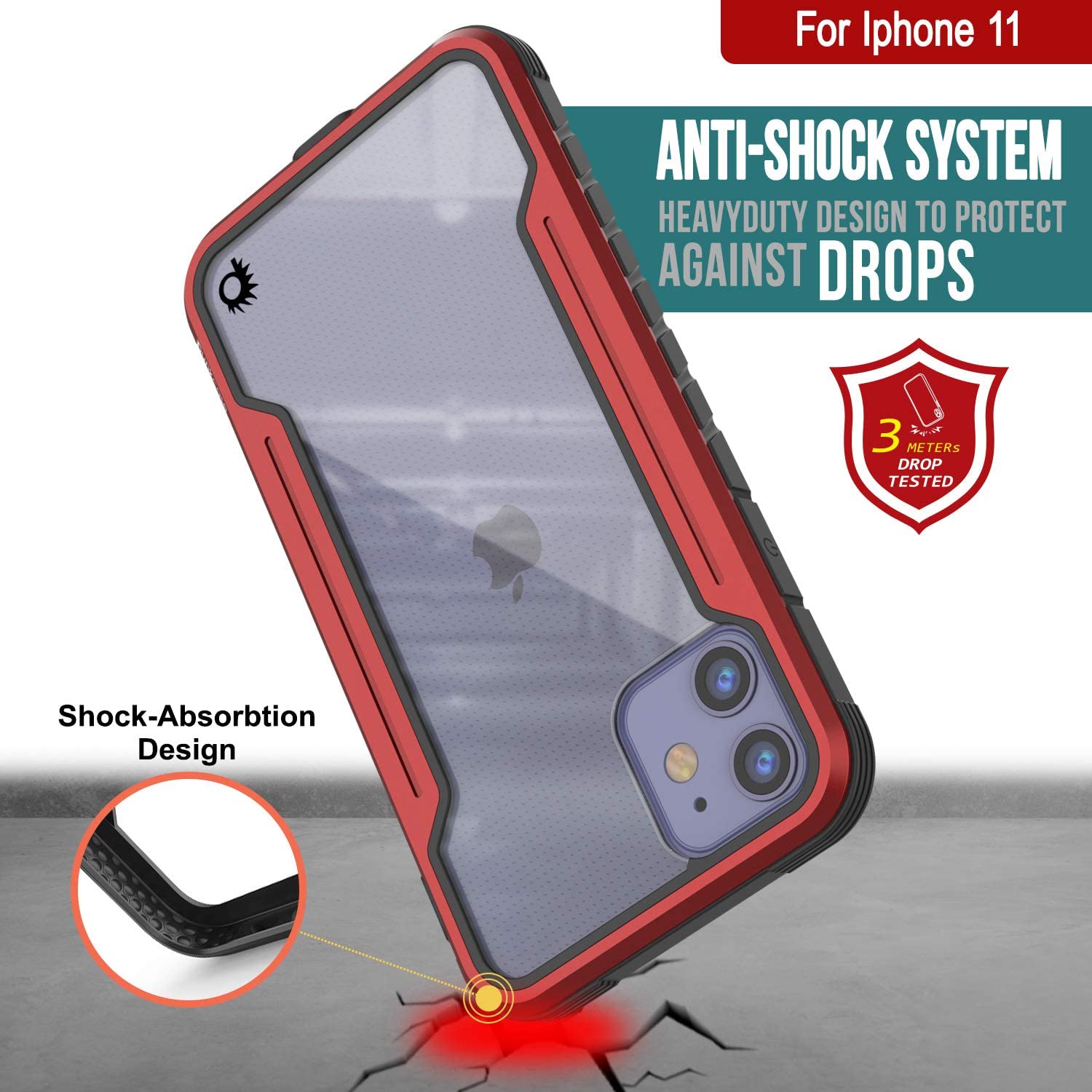Punkcase iPhone 11 ravenger Case Protective Military Grade Multilayer Cover [Red]
