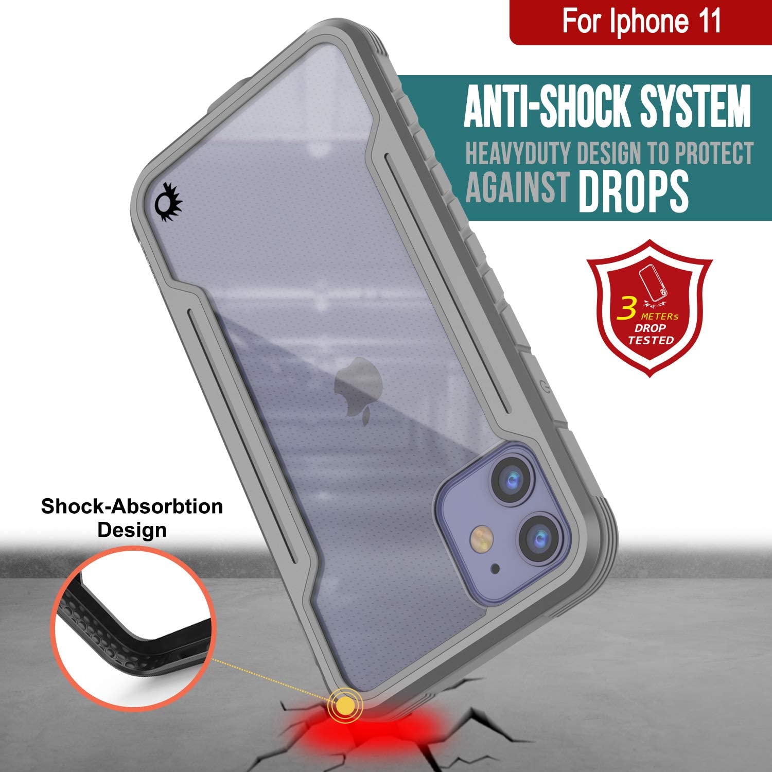 Punkcase iPhone 12 ravenger Case Protective Military Grade Multilayer Cover [Grey]