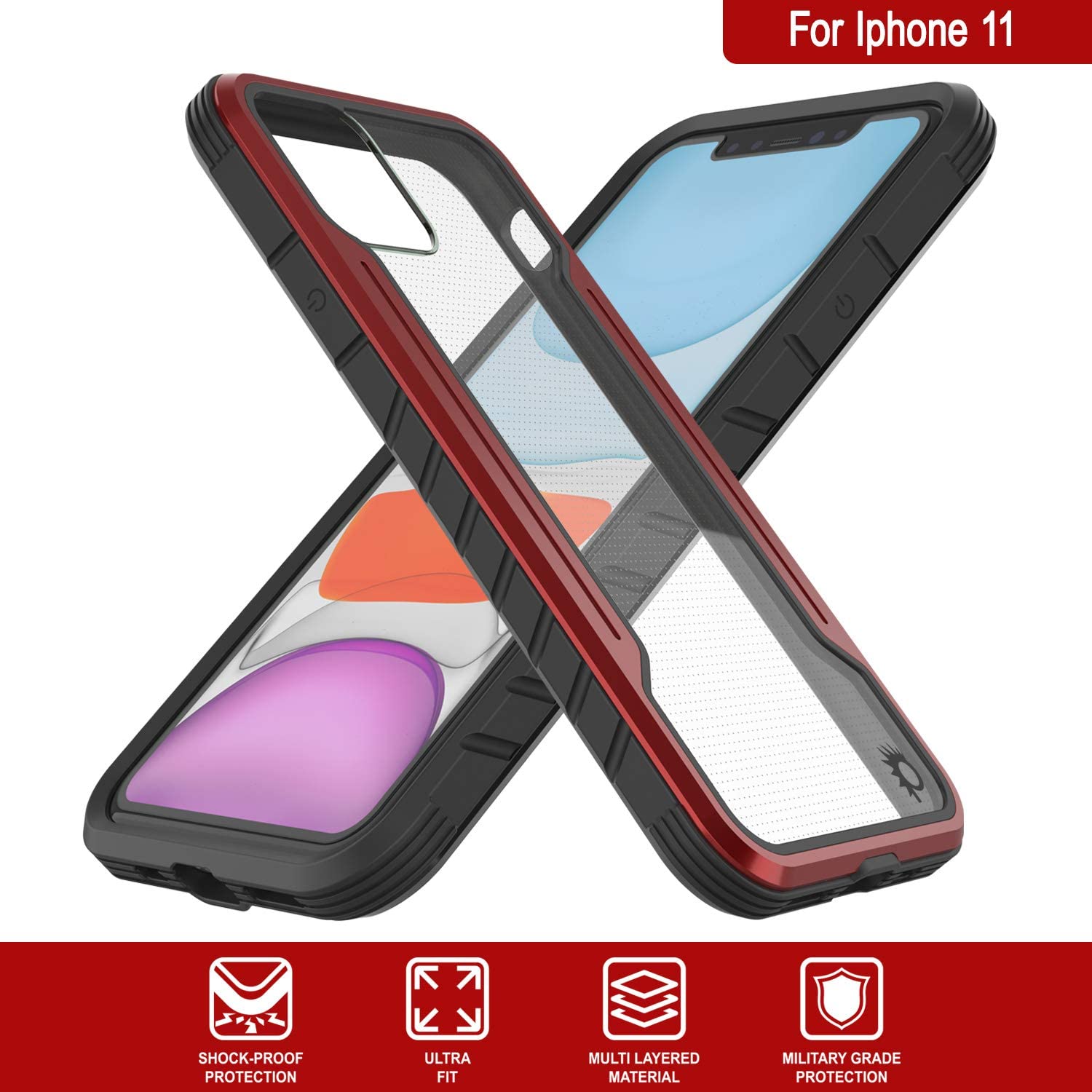 Punkcase iPhone 11 ravenger Case Protective Military Grade Multilayer Cover [Red]