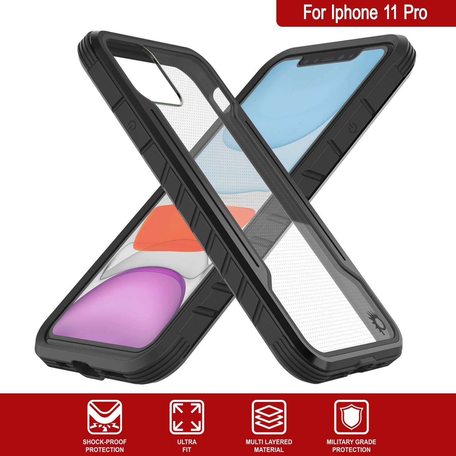 Punkcase iPhone 12 Pro ravenger Case Protective Military Grade Multilayer Cover [Black]