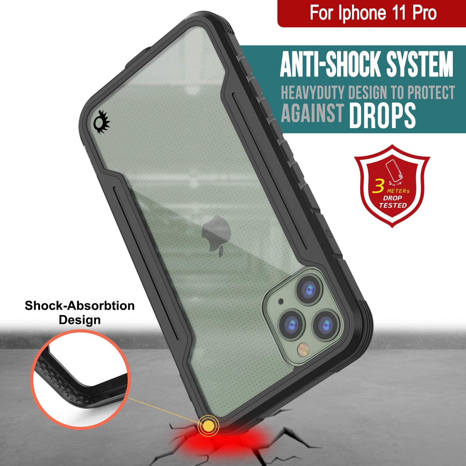 Punkcase iPhone 12 Pro ravenger Case Protective Military Grade Multilayer Cover [Black]