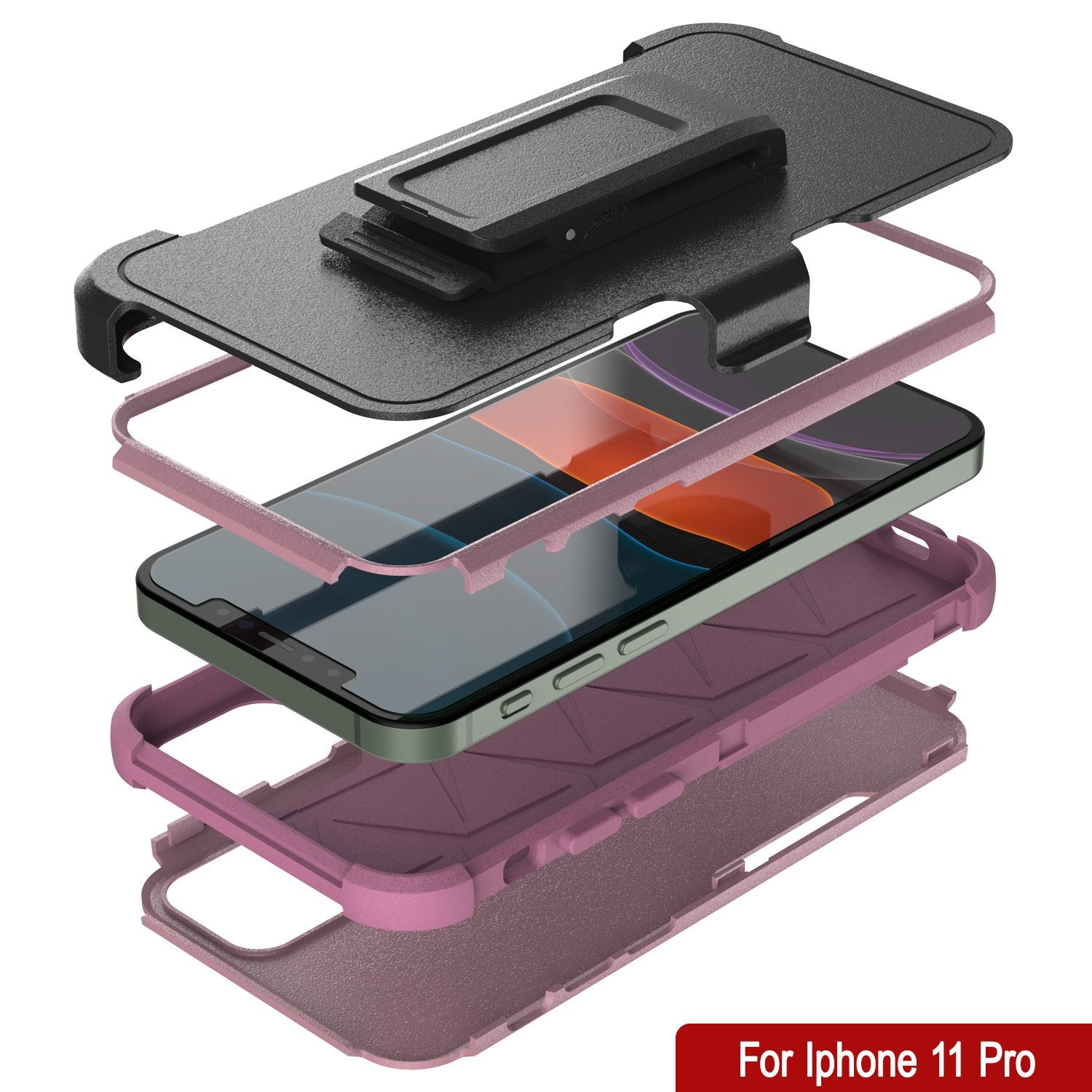 Punkcase for iPhone 11 Pro Belt Clip Multilayer Holster Case [Patron Series] [Pink]
