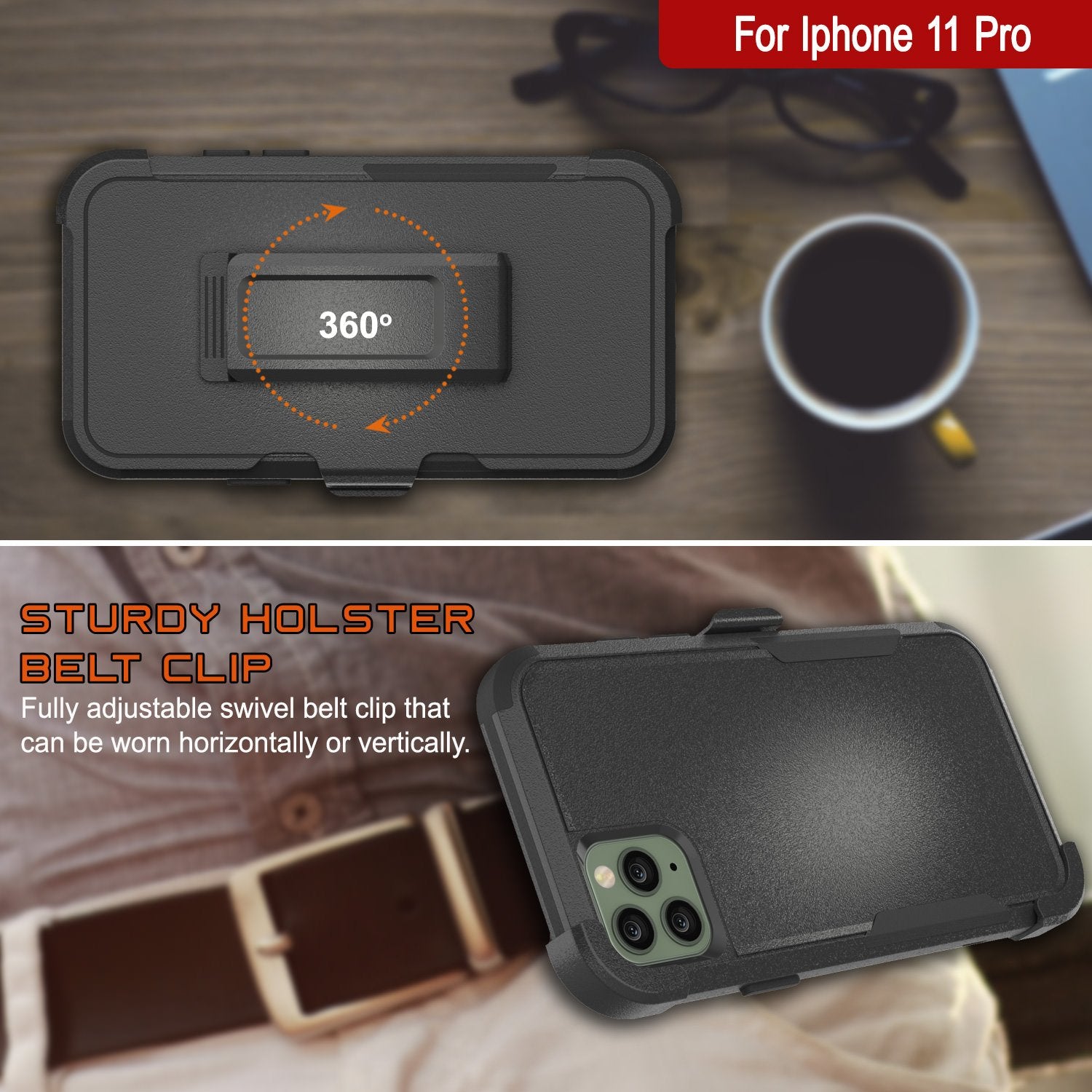 Punkcase for iPhone 11 Pro Belt Clip Multilayer Holster Case [Patron Series] [Black]