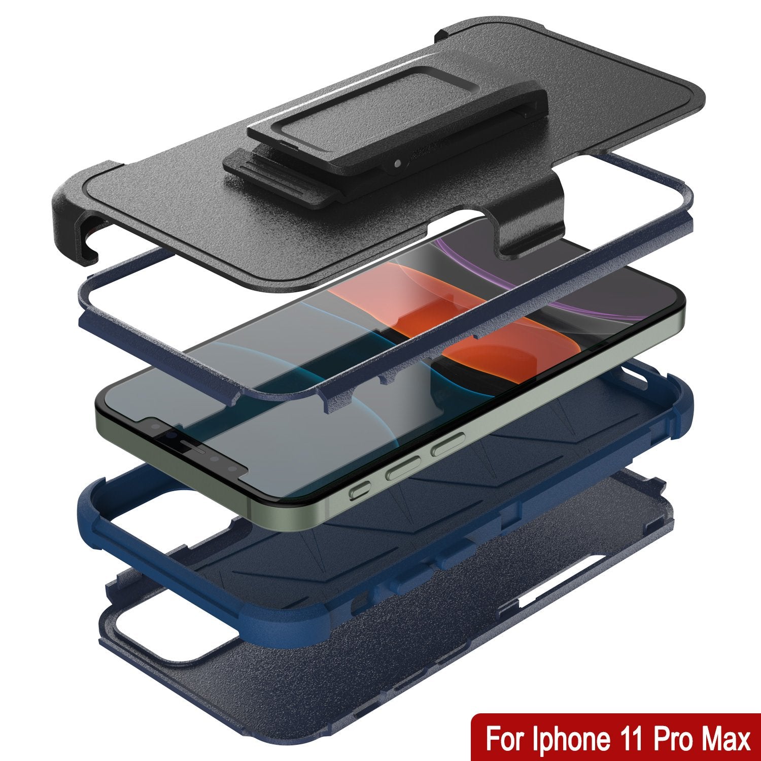 Punkcase for iPhone 11 Pro Max Belt Clip Multilayer Holster Case [Patron Series] [Navy]