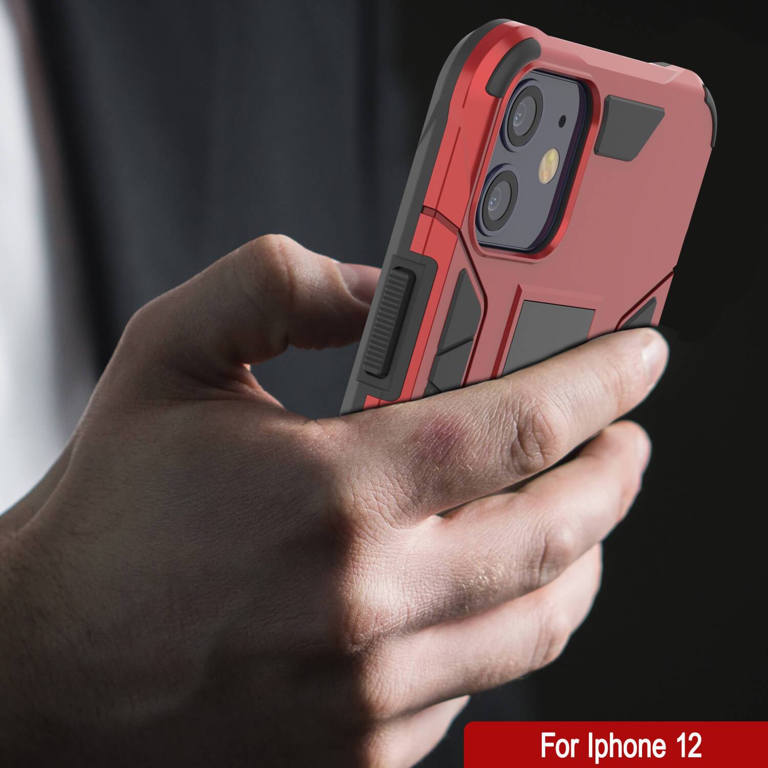 Punkcase iPhone 12 Case [ArmorShield Series] Military Style Protective Dual Layer Case Red