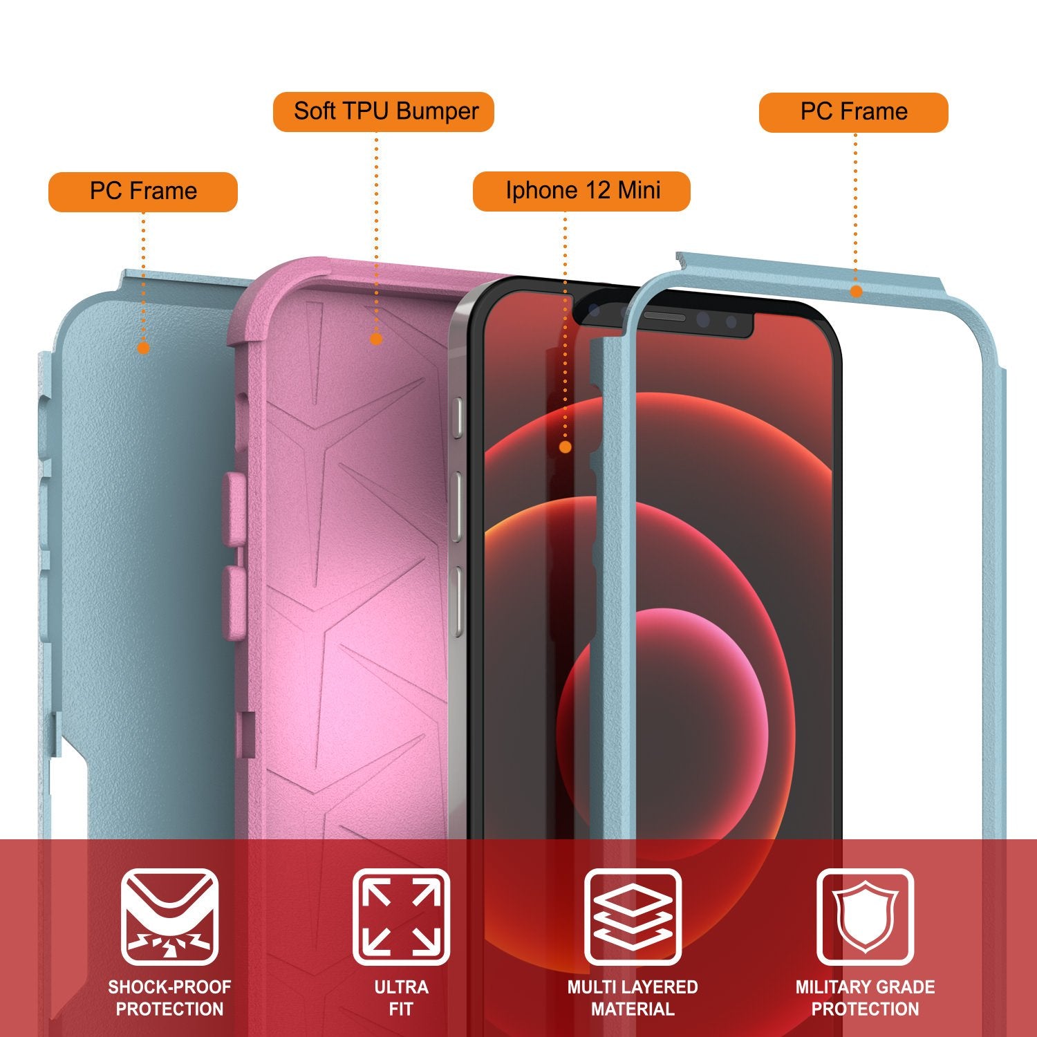 Punkcase for iPhone 12 Mini Belt Clip Multilayer Holster Case [Patron Series] [Mint-Pink]
