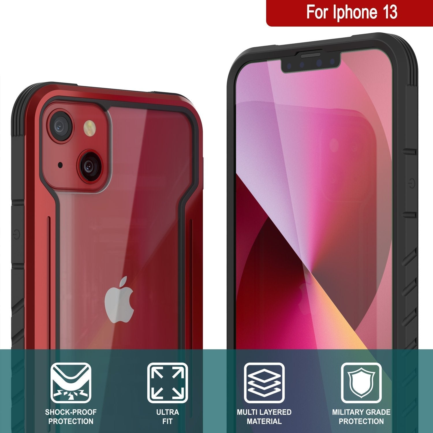 Punkcase iPhone 13 ravenger Case Protective Military Grade Multilayer Cover [Red]