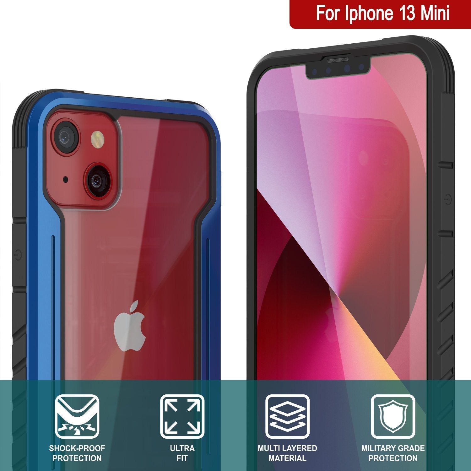 Punkcase iPhone 13 Mini ravenger Case Protective Military Grade Multilayer Cover [Navy Blue]
