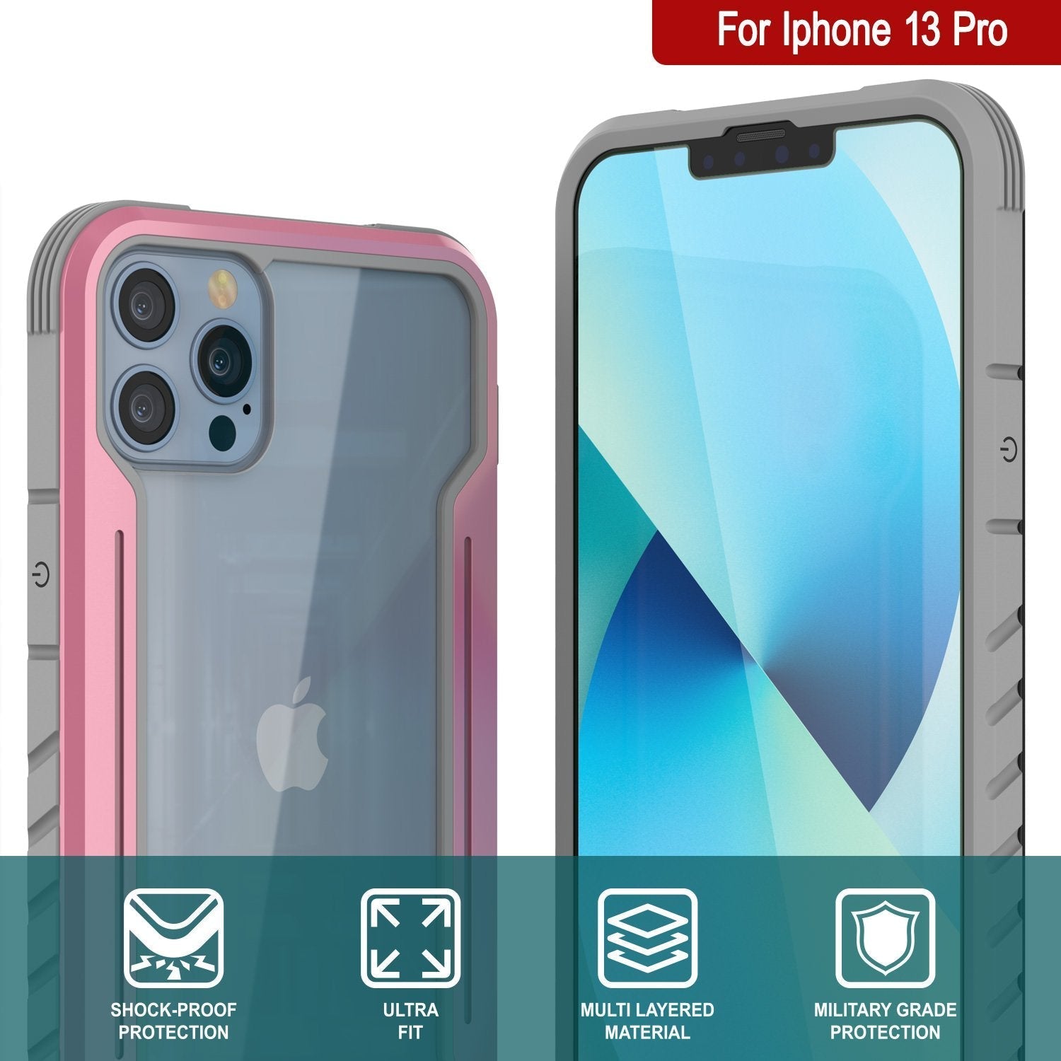 Punkcase iPhone 13 Pro ravenger Case Protective Military Grade Multilayer Cover [Rose-Gold]