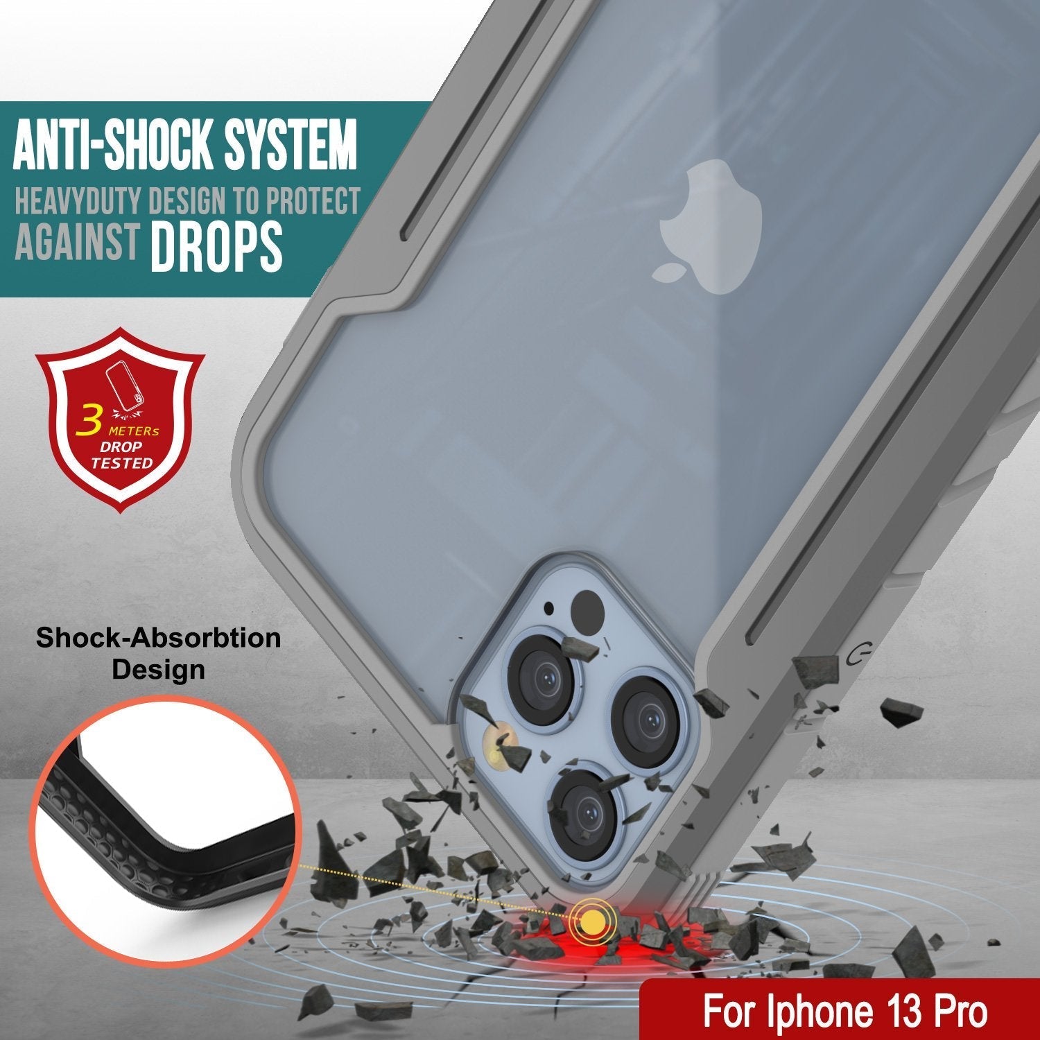 Punkcase iPhone 13 Pro ravenger Case Protective Military Grade Multilayer Cover [Grey]