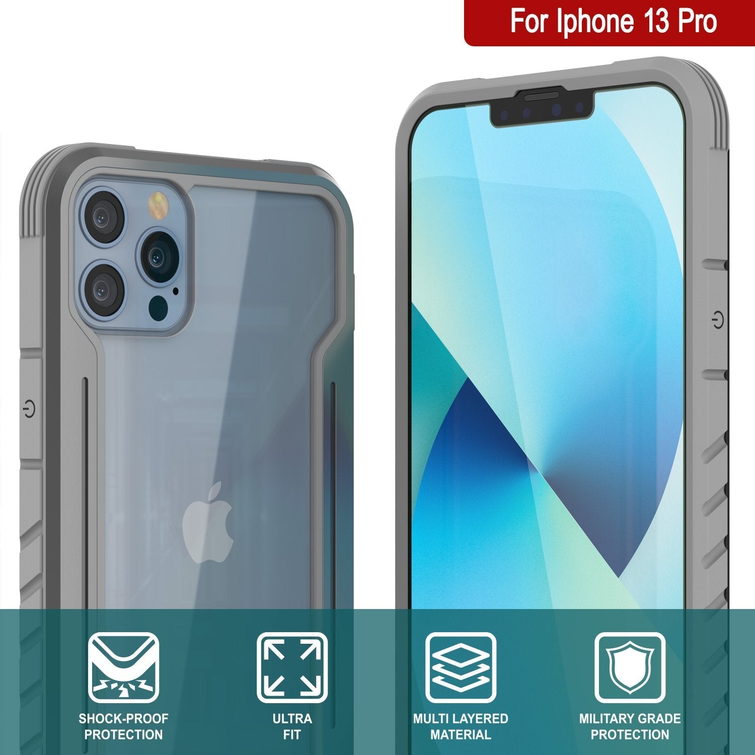 Punkcase iPhone 13 Pro ravenger Case Protective Military Grade Multilayer Cover [Grey]