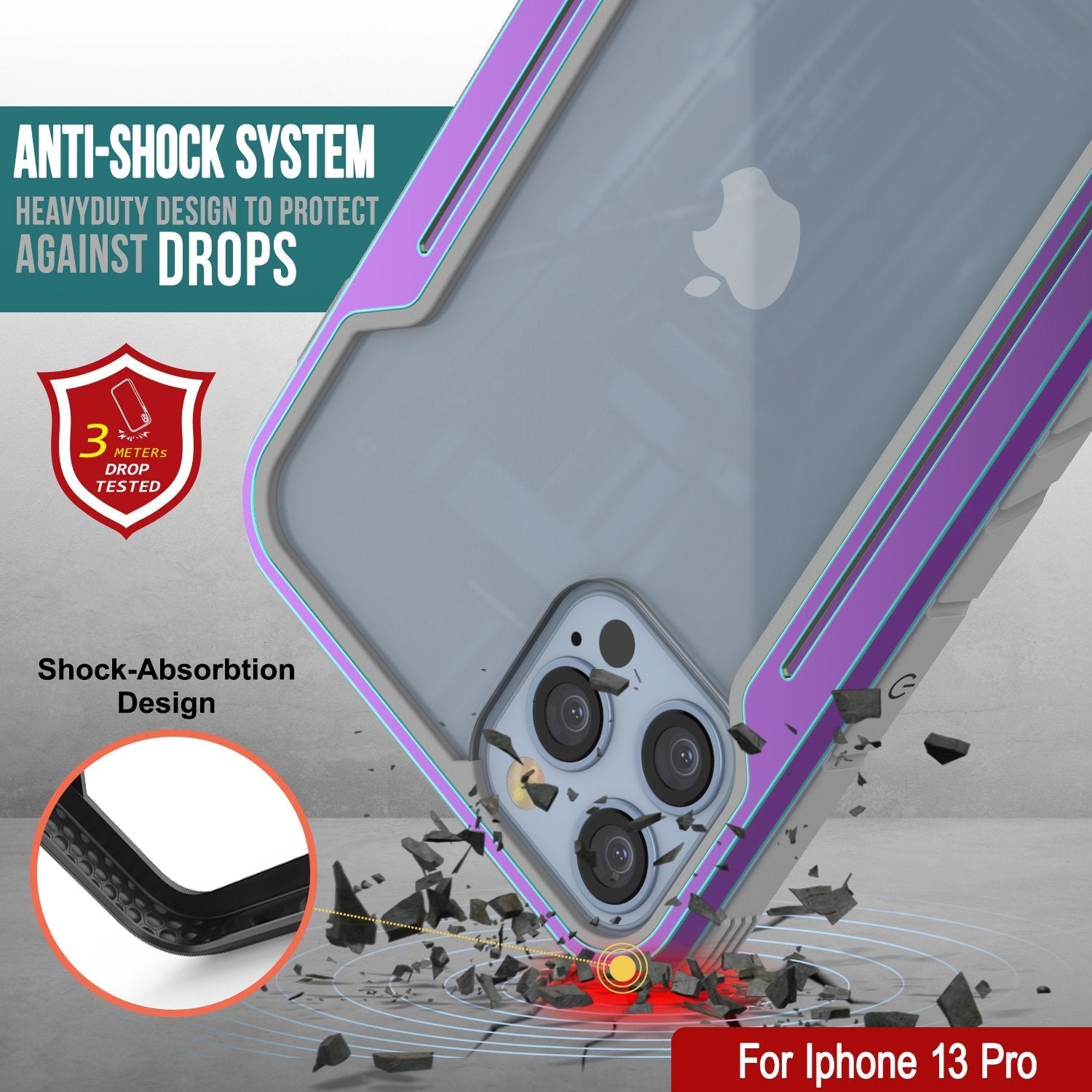 Punkcase iPhone 13 Pro ravenger Case Protective Military Grade Multilayer Cover [Rainbow]