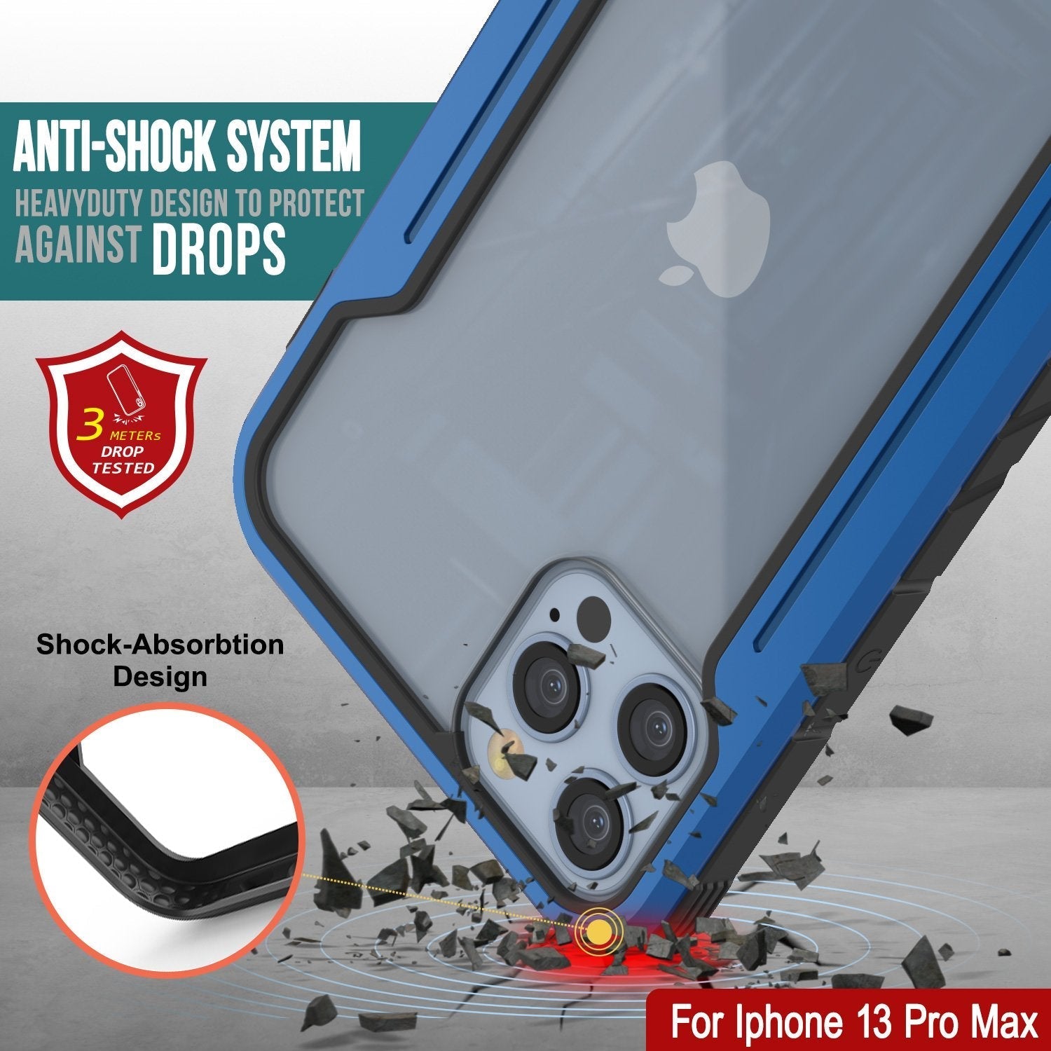 Punkcase iPhone 13 Pro Max ravenger Case Protective Military Grade Multilayer Cover [Navy Blue]