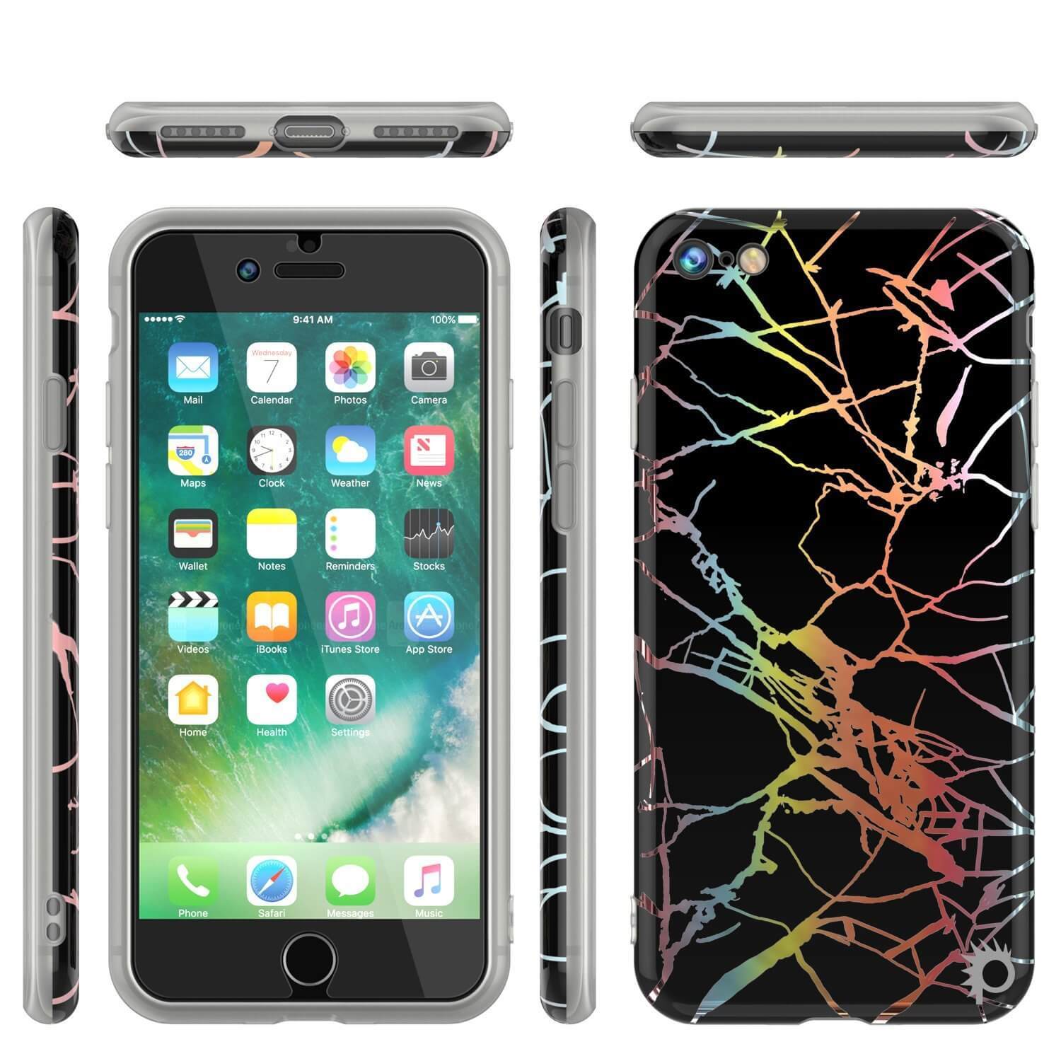 Punkcase iPhone 8 / 7 Marble Case, Protective Full Body Cover W/9H Tempered Glass Screen Protector (Black Mirage)