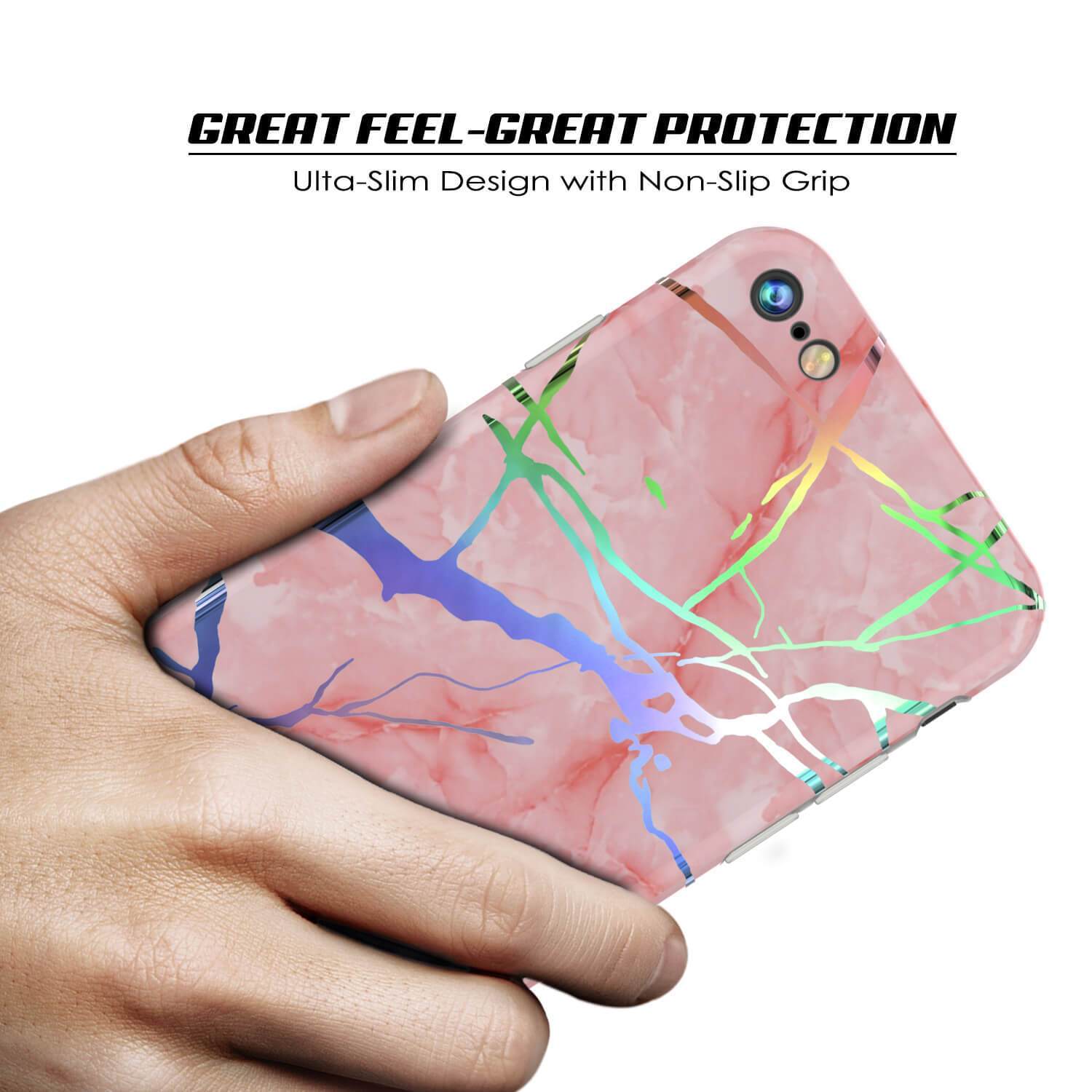 Punkcase iPhone SE (4.7") Marble Case, Protective Full Body Cover W/9H Tempered Glass Screen Protector (Rose Mirage)