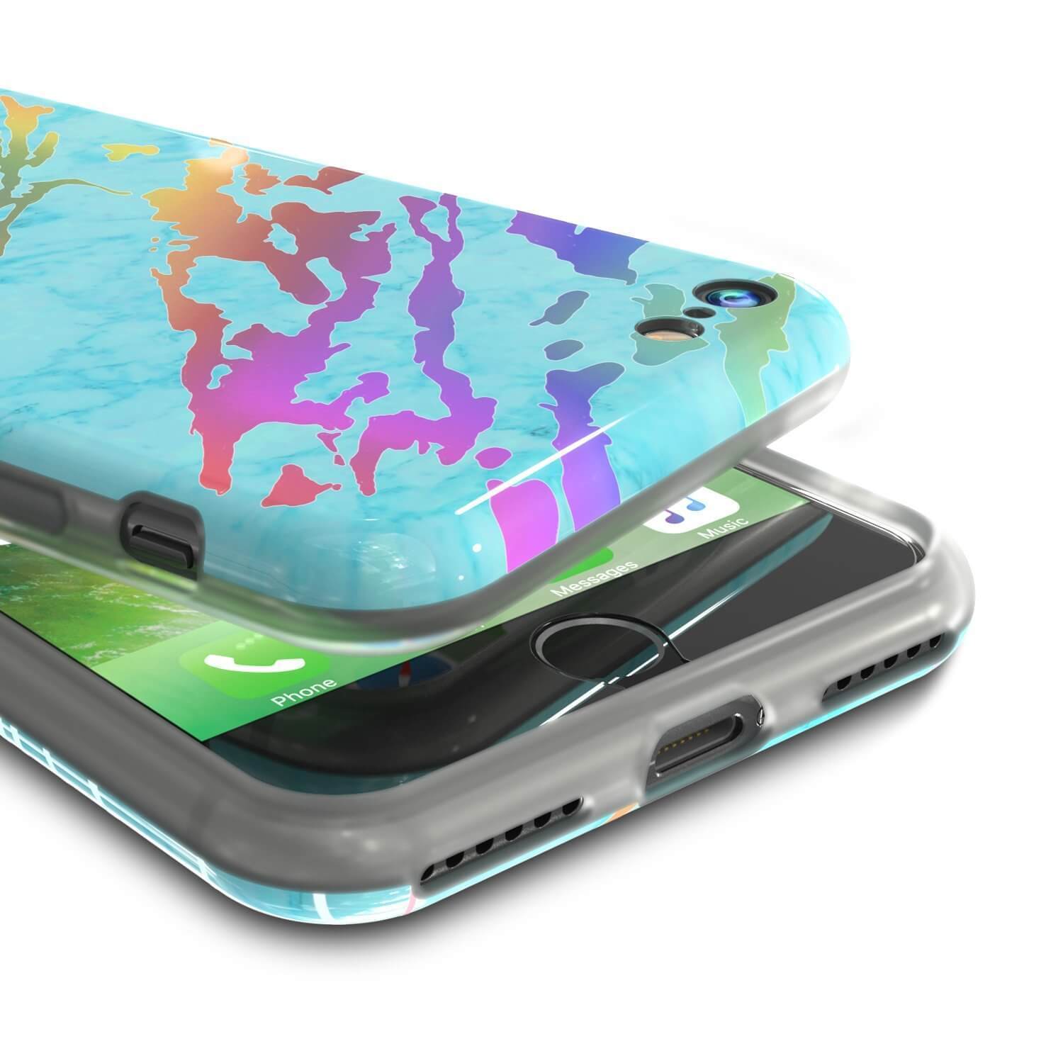 Punkcase iPhone SE (4.7") Marble Case, Protective Full Body Cover W/9H Tempered Glass Screen Protector (Teal Onyx)