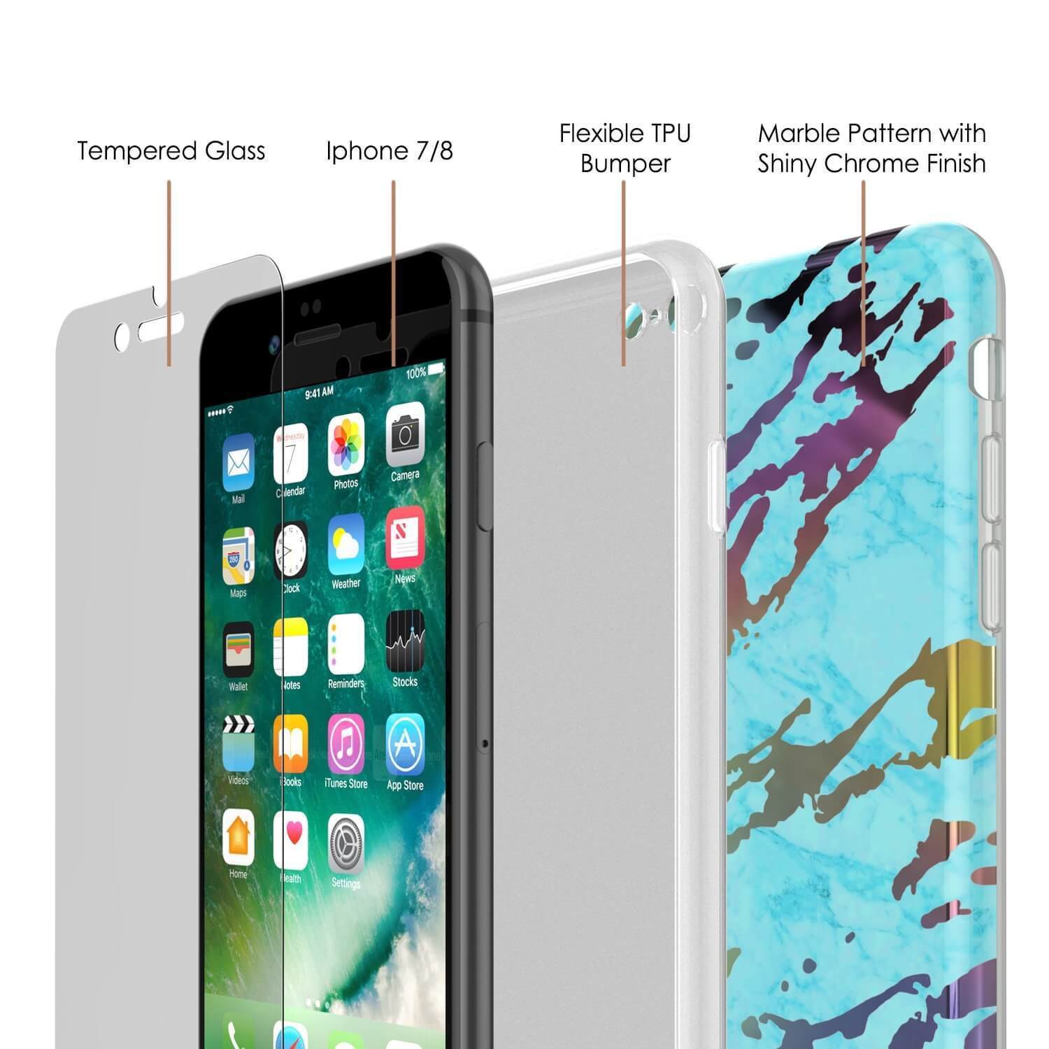 Punkcase iPhone SE (4.7") Marble Case, Protective Full Body Cover W/9H Tempered Glass Screen Protector (Teal Onyx)