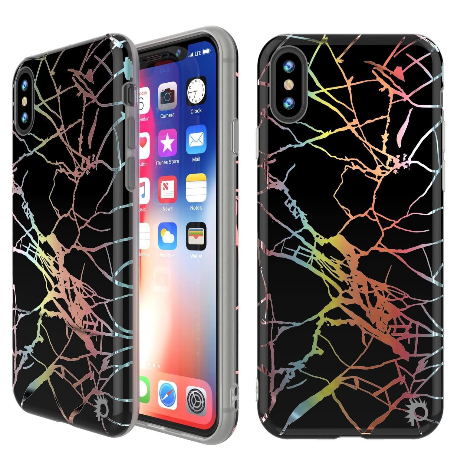 Punkcase iPhone X Marble Case Protective Full Body Cover, Black Mirage