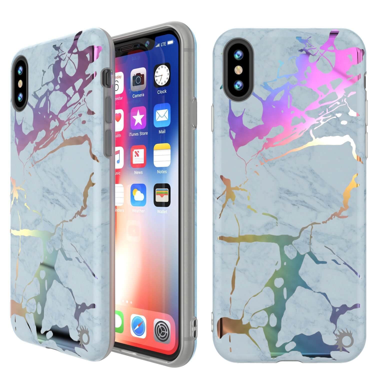 Punkcase iPhone X Marble Case Protective Full Body Cover, Blue Marmo