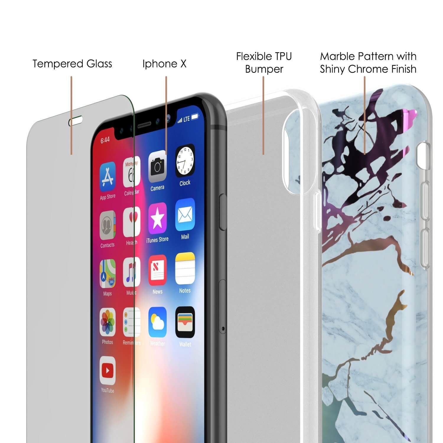Punkcase iPhone X Marble Case Protective Full Body Cover, Blue Marmo