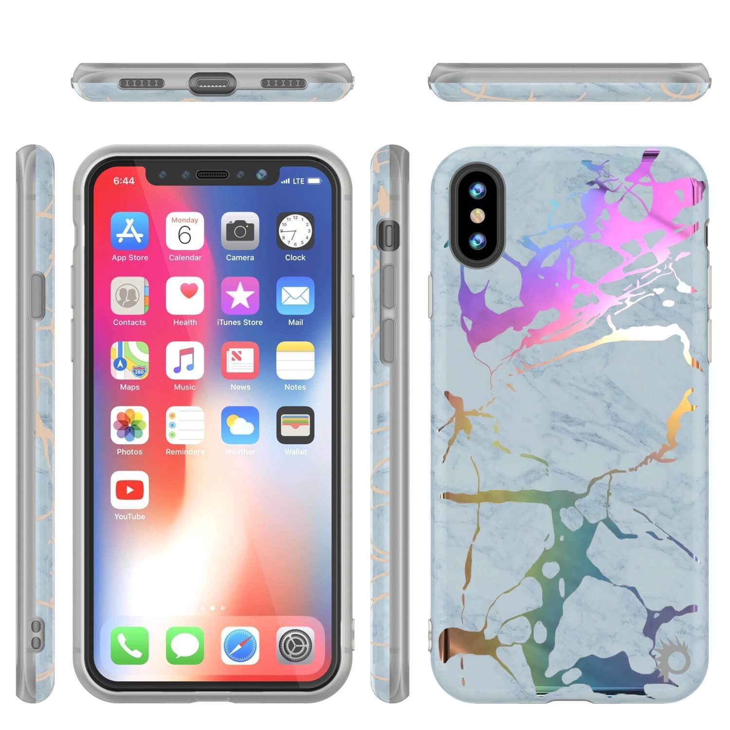 Punkcase iPhone X Marble Case Protective Full Body Cover, Blue Marmo