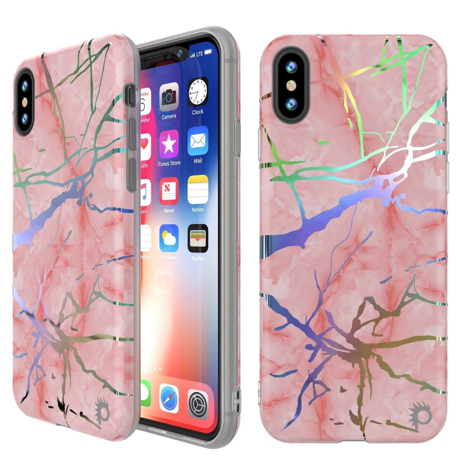 Punkcase iPhone XS Max Marble Case, Protective Full Body Cover W/9H Tempered Glass Screen Protector (Rose Gold Mirage)