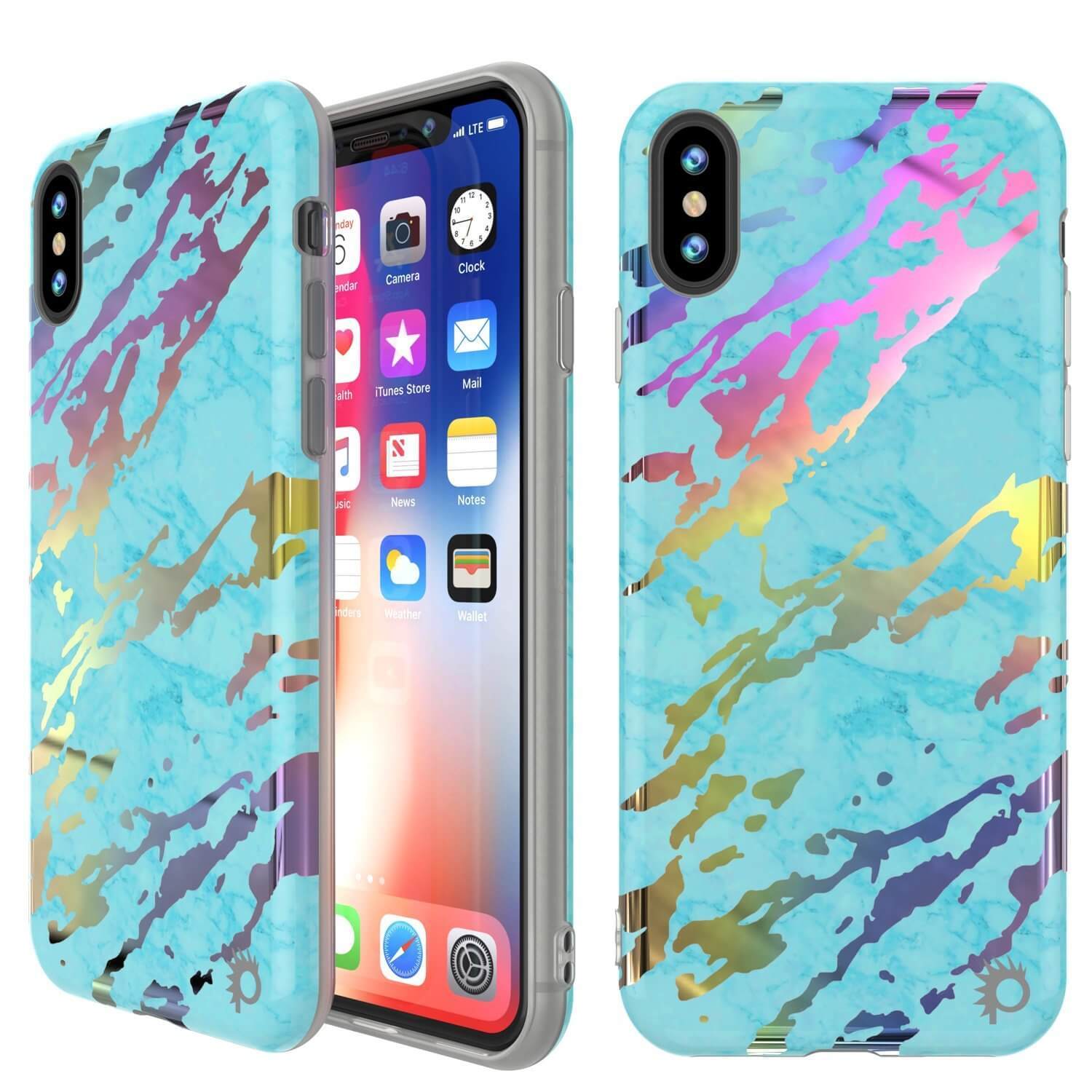 Punkcase iPhone X Marble Case Protective Full Body Cover, Teal Onyx