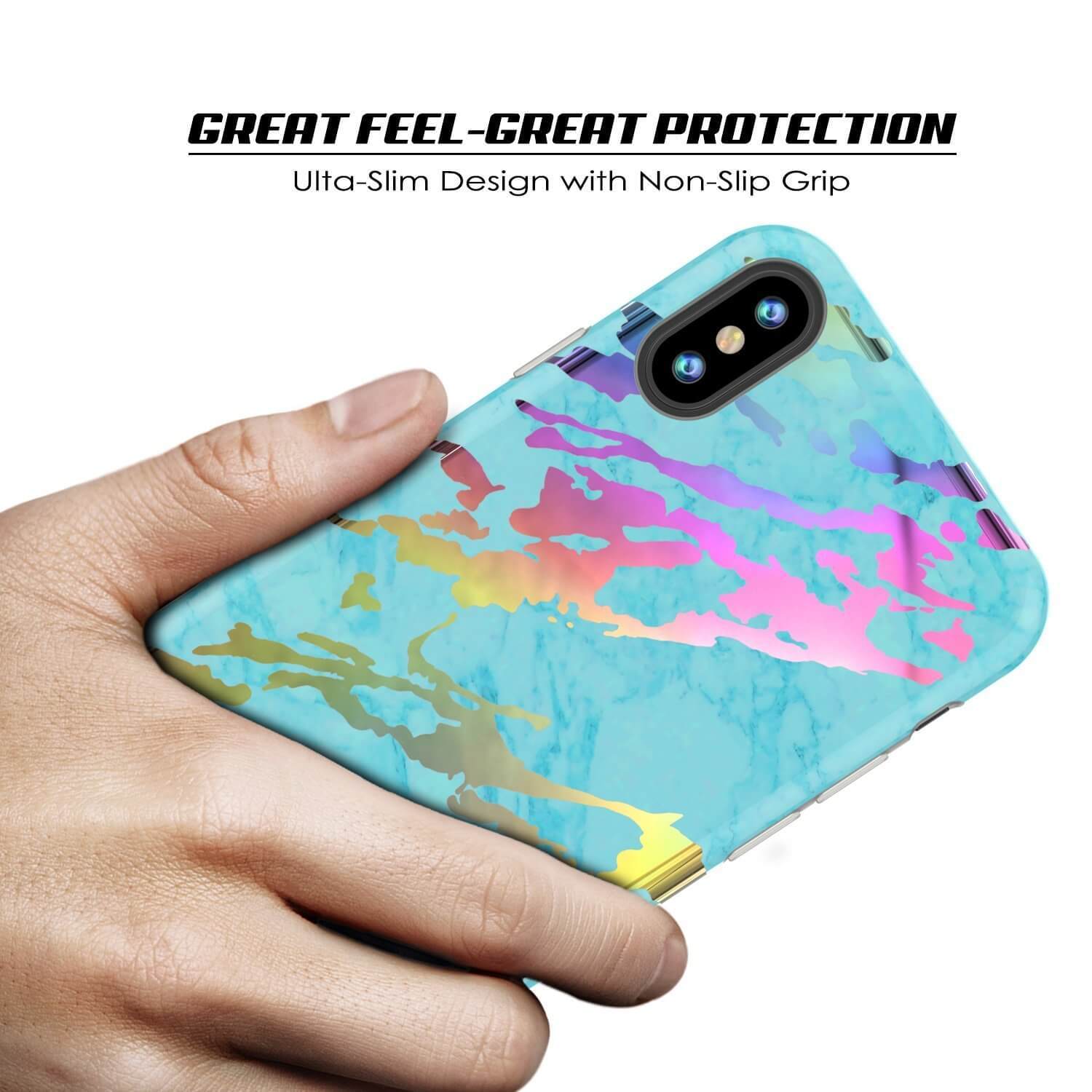 Punkcase iPhone X Marble Case Protective Full Body Cover, Teal Onyx